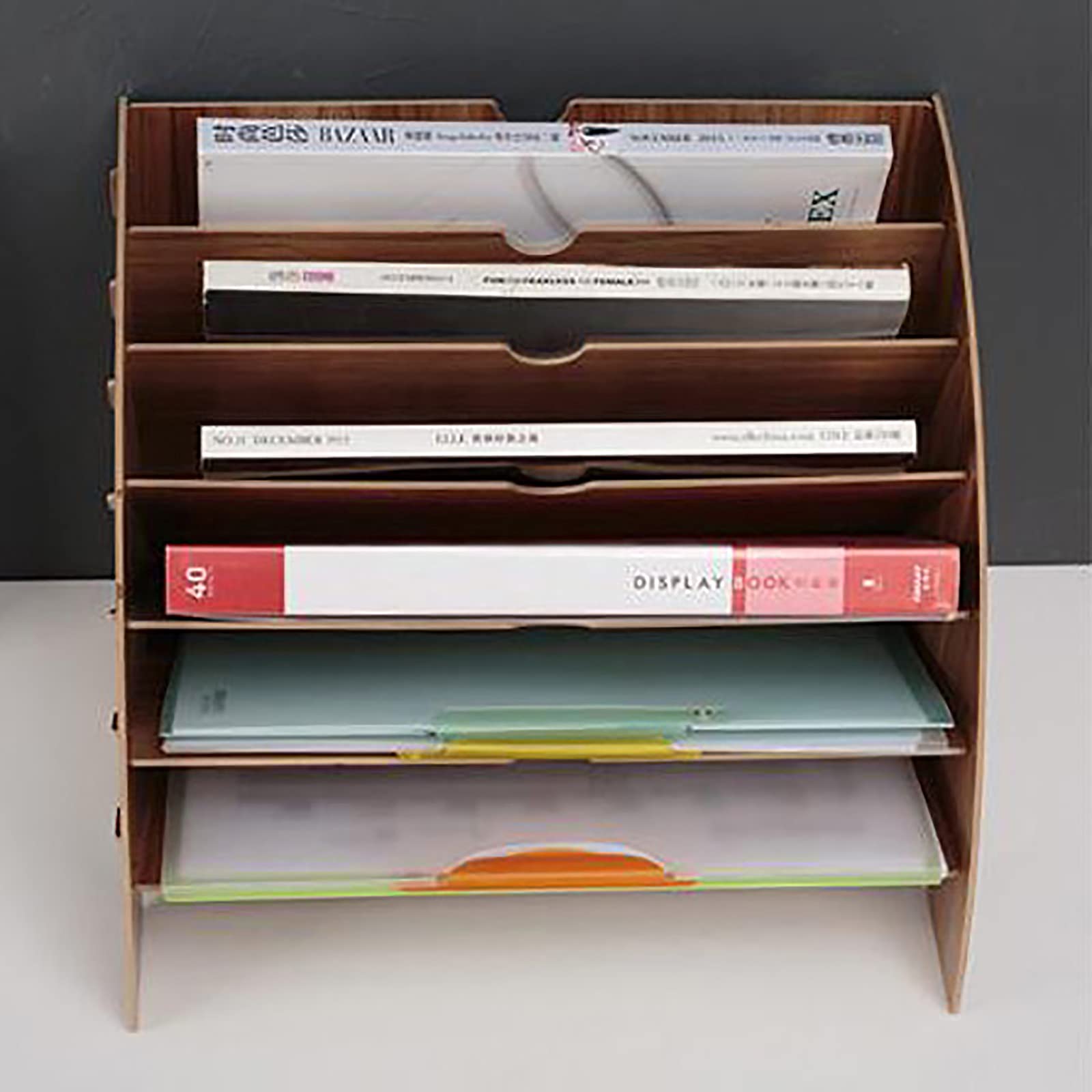 Organizador De Escritorio 18 Compartimentos – Estante Madera Vertical Para Papeles Y Revistas