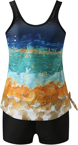 Miniatura 2 de American Swimsuit Womens Swimsuit Solid Color Two Piece Split Bathing Suit High Waist Women Swim Shorts with