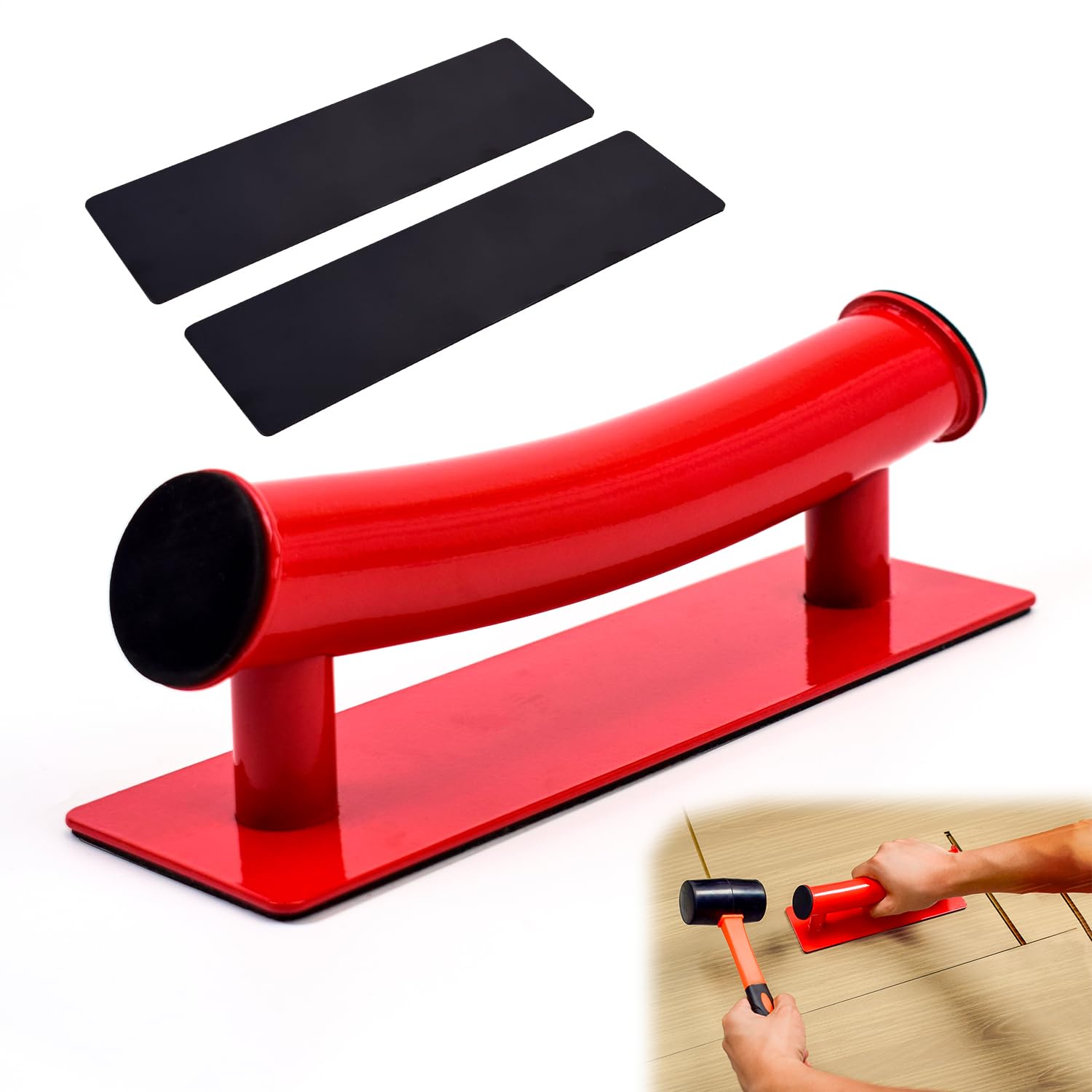 Parknshop Red Heavy Duty Floor Gap Fixer Tool, 45° Iron Striking Surface & 2 Pads