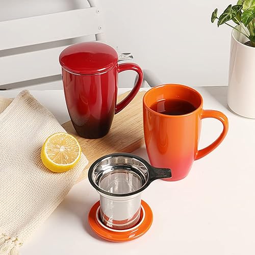 Miniatura 7 de Sweejar Taza de té de porcelana con infusor y tapa, tetera con filtro, máquina de té para hojas sueltas, 16 onzas líquidas para té, café, leche,