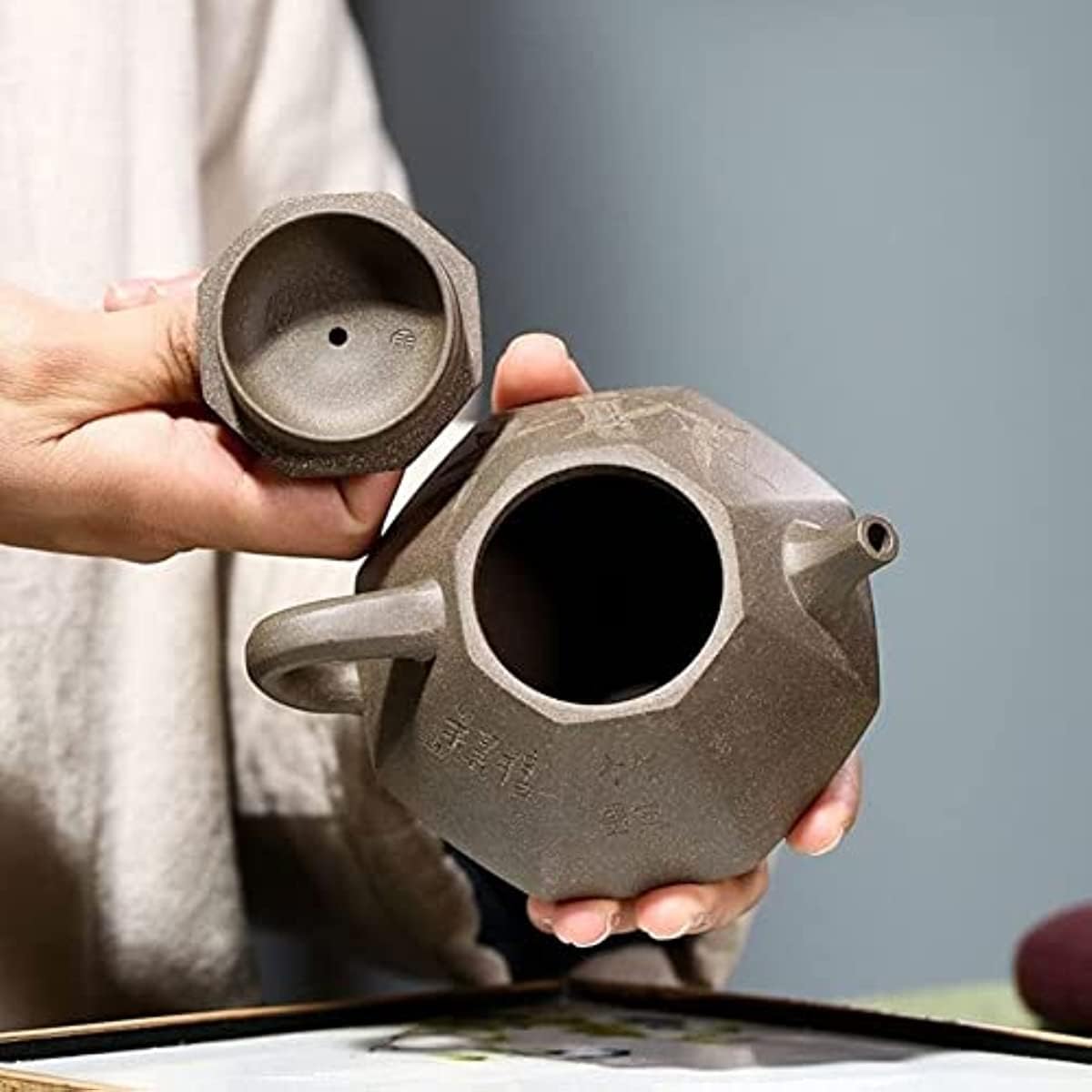 Ceramiczny zestaw do herbaty Kung Fu 200 ml, tradycyjne fioletowe czajniki, przenośny zestaw do herbaty podróżnej, sekcja rudy surowej, błoto, kamień, czajnik, filtr domowy, kosmetyczny czajnik