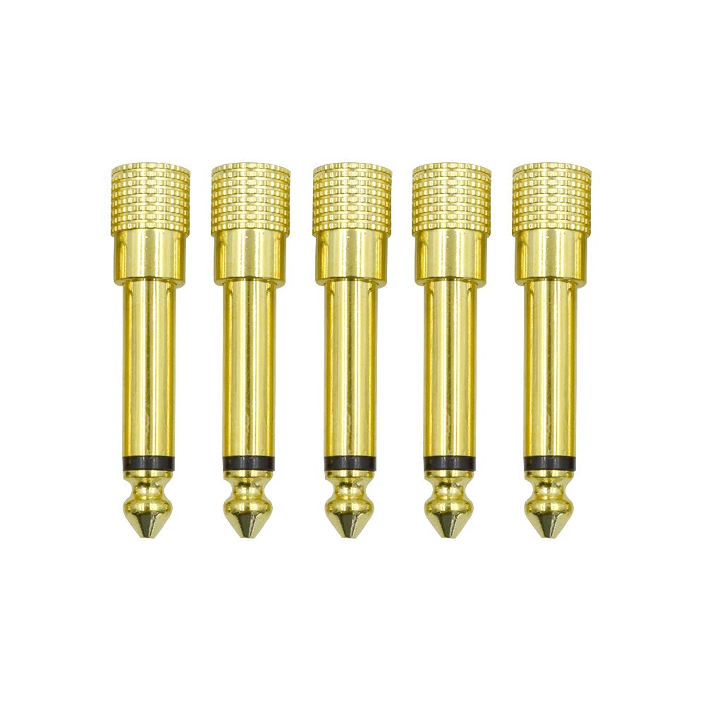 Hxchen 1/4 Mono to 1/8 Mono Adapter, 5-Pack 6.35mm TS Male to 3.5mm Female Audio Connectors (Gold)