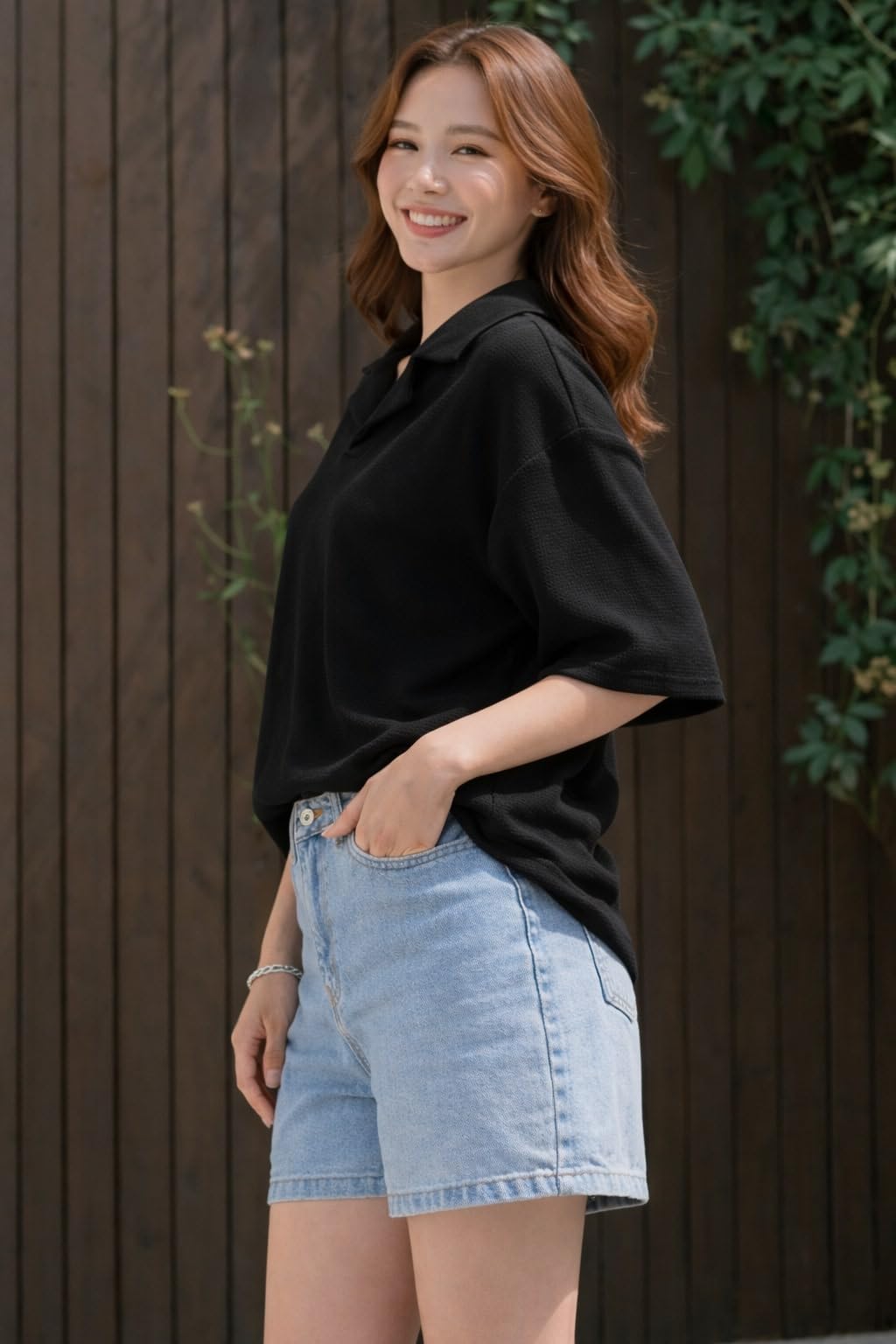 Zilcon Oversized Tshirts for Women V-Neck Summer Short Sleeve Casual Loose Top (Black_L (l)) 1