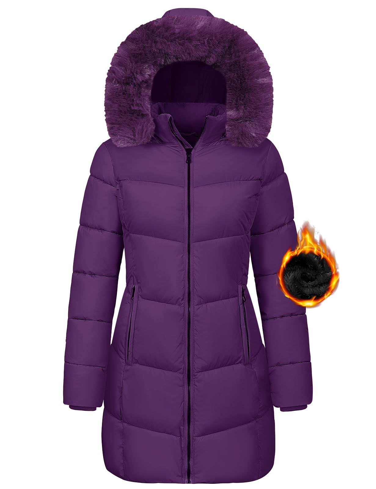 Tuopuda Winterjacke Damen Lang Wintermäntel Damen Warm Winter Slim Fit Jacke Mantel Fleece Gefüttert Daunenmantel Parka Steppmantel Winterparka Outdoorjacke mit Kapuze Übergangsjacke