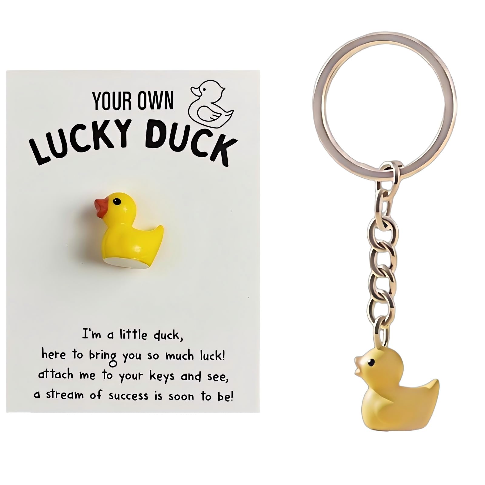 Plorede Cute Duck Keychain - Little Yellow Duck Keyring with Encouragement Card, Pocket Hug & Good Luck Card - Mini Keyring for Women & Kids, Pendant Accessories.