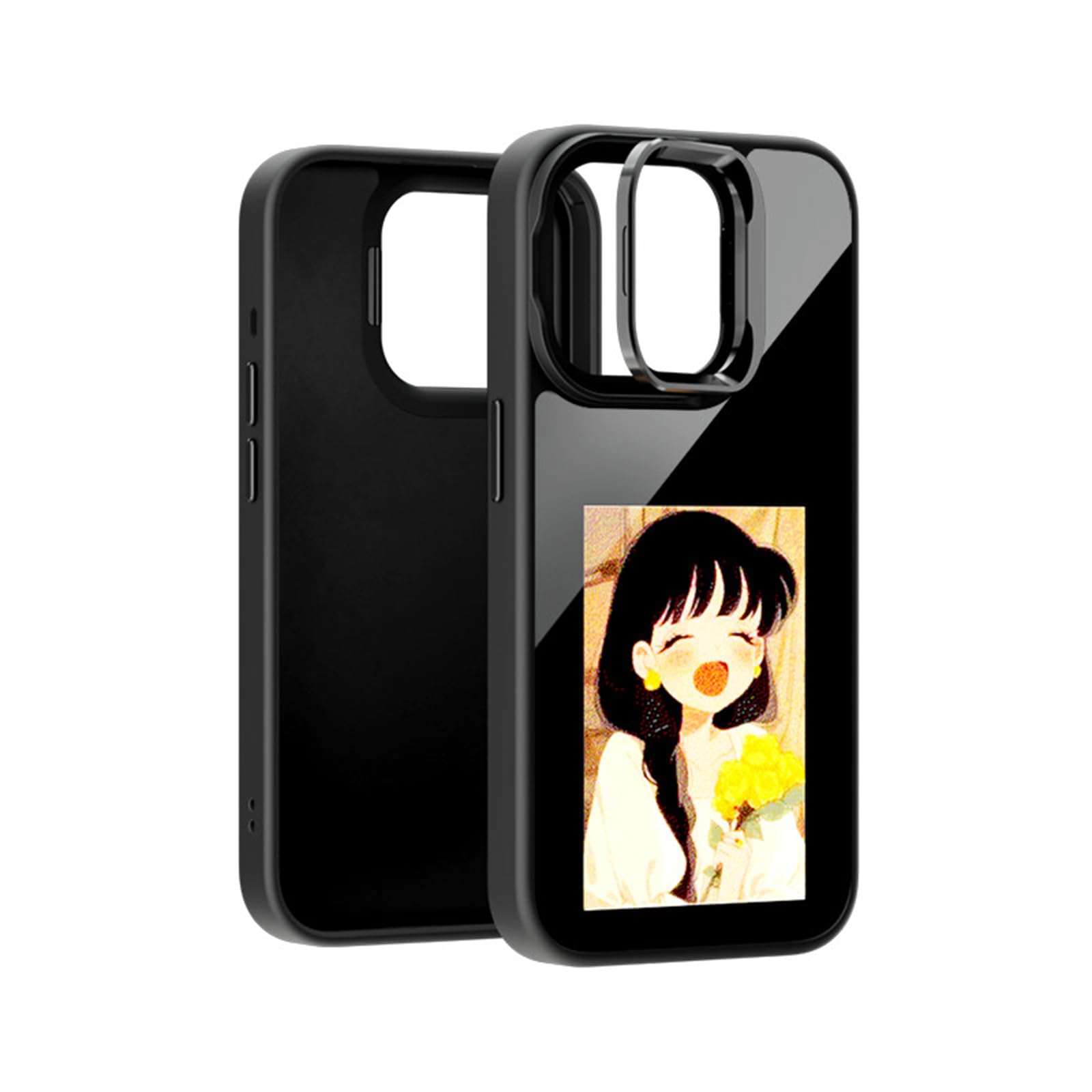 QSM Funda con soporte de tinta electrónica para iPhone 13-15, funda de tinta NFC personalizada con fotos que muestra instantáneamente fotos en la parte trasera de la pantalla de tinta, personaliza tu