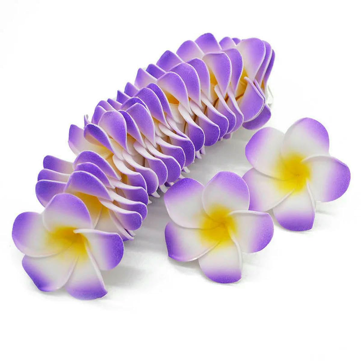 AYHTUD 30Pcs 5-9cm Artificial Plumeria Hawaiian Foam Frangipani Flower Wreath Headdress Wedding Party Decoration Fake Flower-H12-7cm