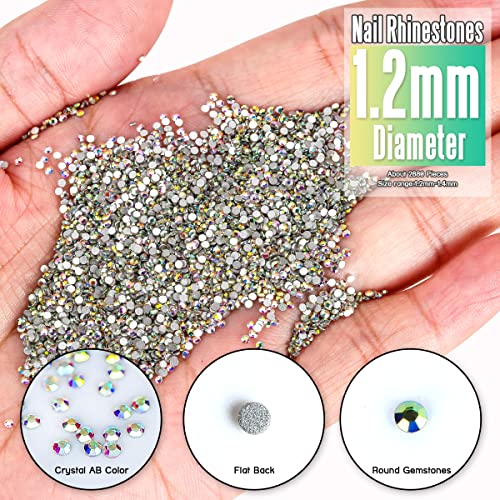 Image of 5760 Pieces Flatback Rhinestones for Nails 1.2MM Nail Rhinestones Gems Jewels Diamond Glass Mini AB Crystal Gemstones Bling Stones for Crafts Makeup Face Eyes