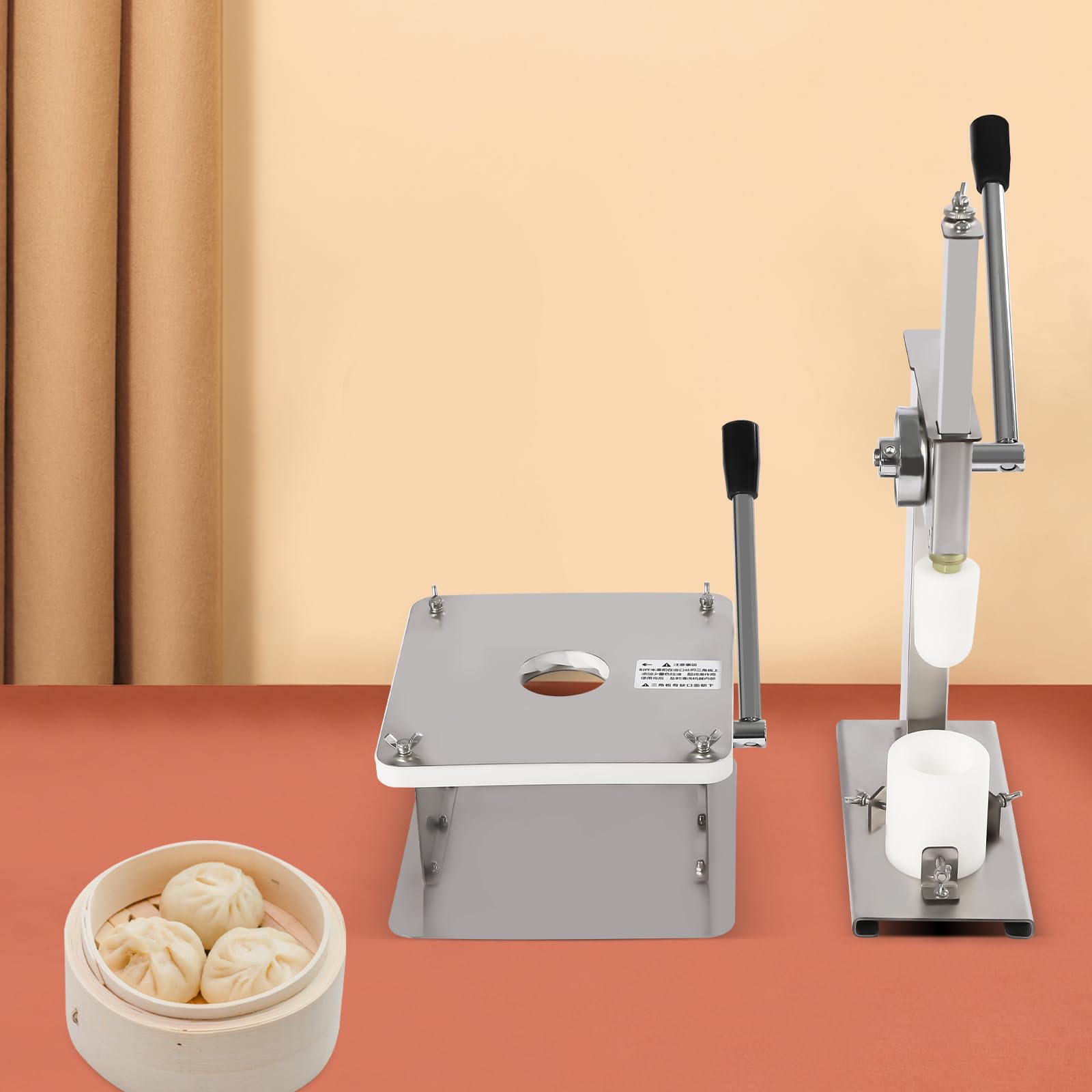 REHOUPTU Baozi Maker Dough Press Machine, New Baozi Maker with Closing Machine, Bun Dumpling Maker with 3 PCs of Mold, Steel Dough Press Maker, Use for Cooking Baozi, Green Dough Ball