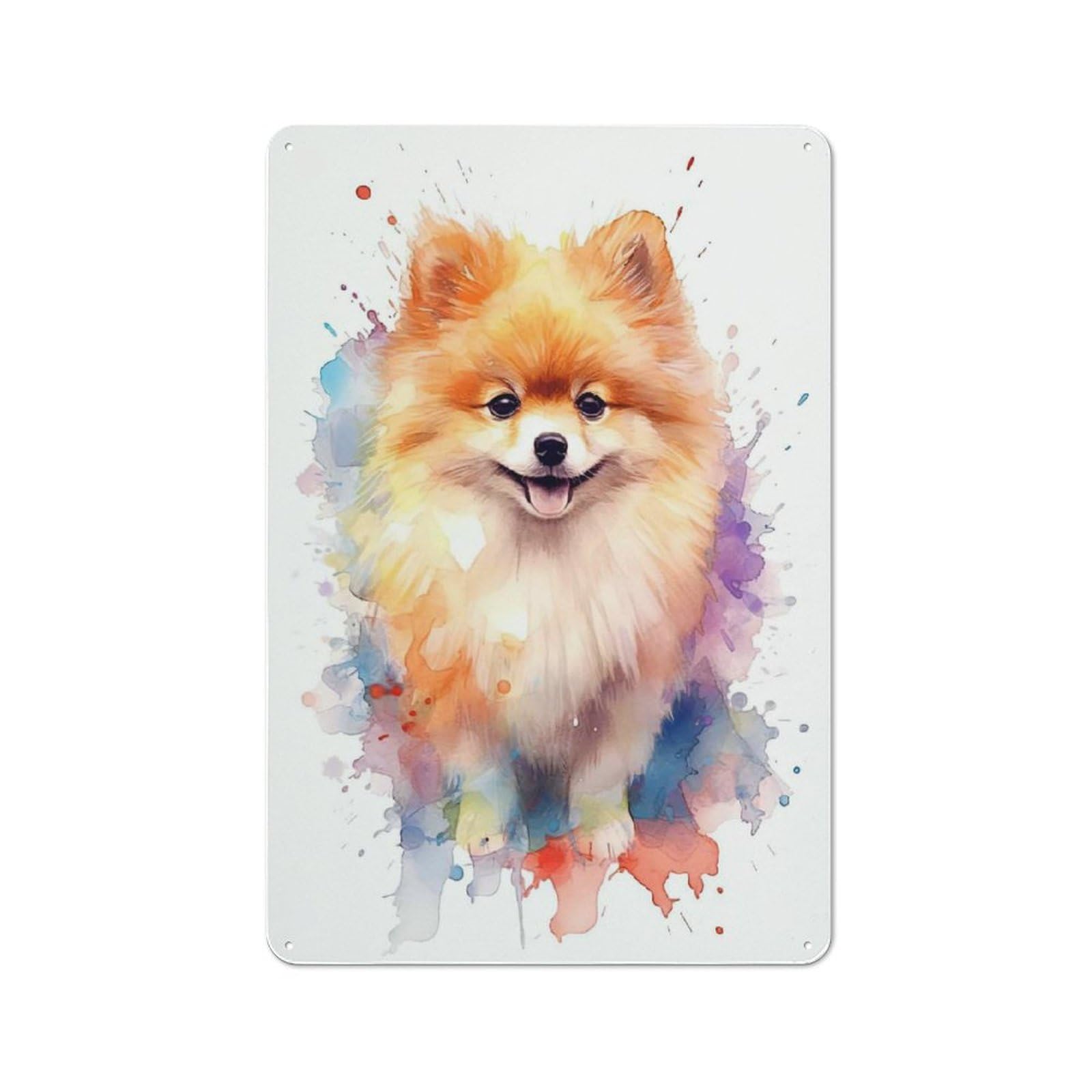 Junmoney Style-22 Tin Wall Plaque 30X20cm With Cute Pomeranian Spitz Dog For Hallway Wall, With Clear Retro Wall Decor Character