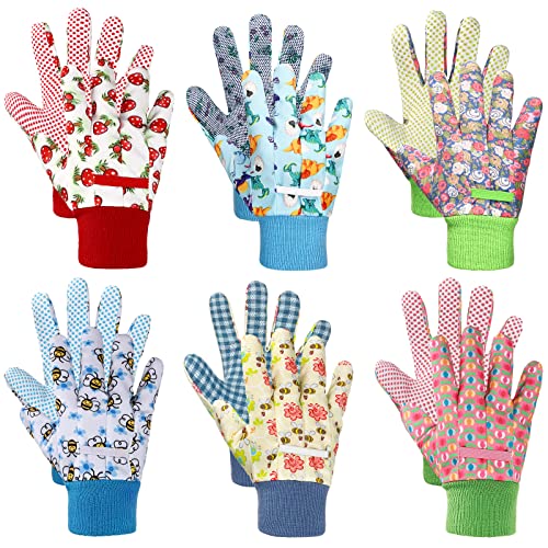 6 Pairs Kids Gardening Gloves Children Yard Work Gloves Soft Safety Non Slip Yard Outdoor Playing Toddler Work Gloves Suit (M)