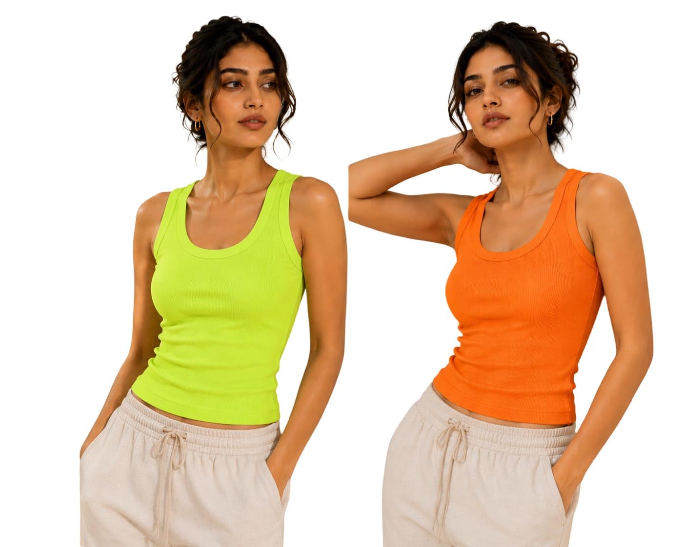 Women's Premium Ribbed Tank Top 220 GSM Cotton Sleeveless Top | Soft Comfortable Stretchable Casual Wear Luxury Innerwear Top Pack of 2-picture-14