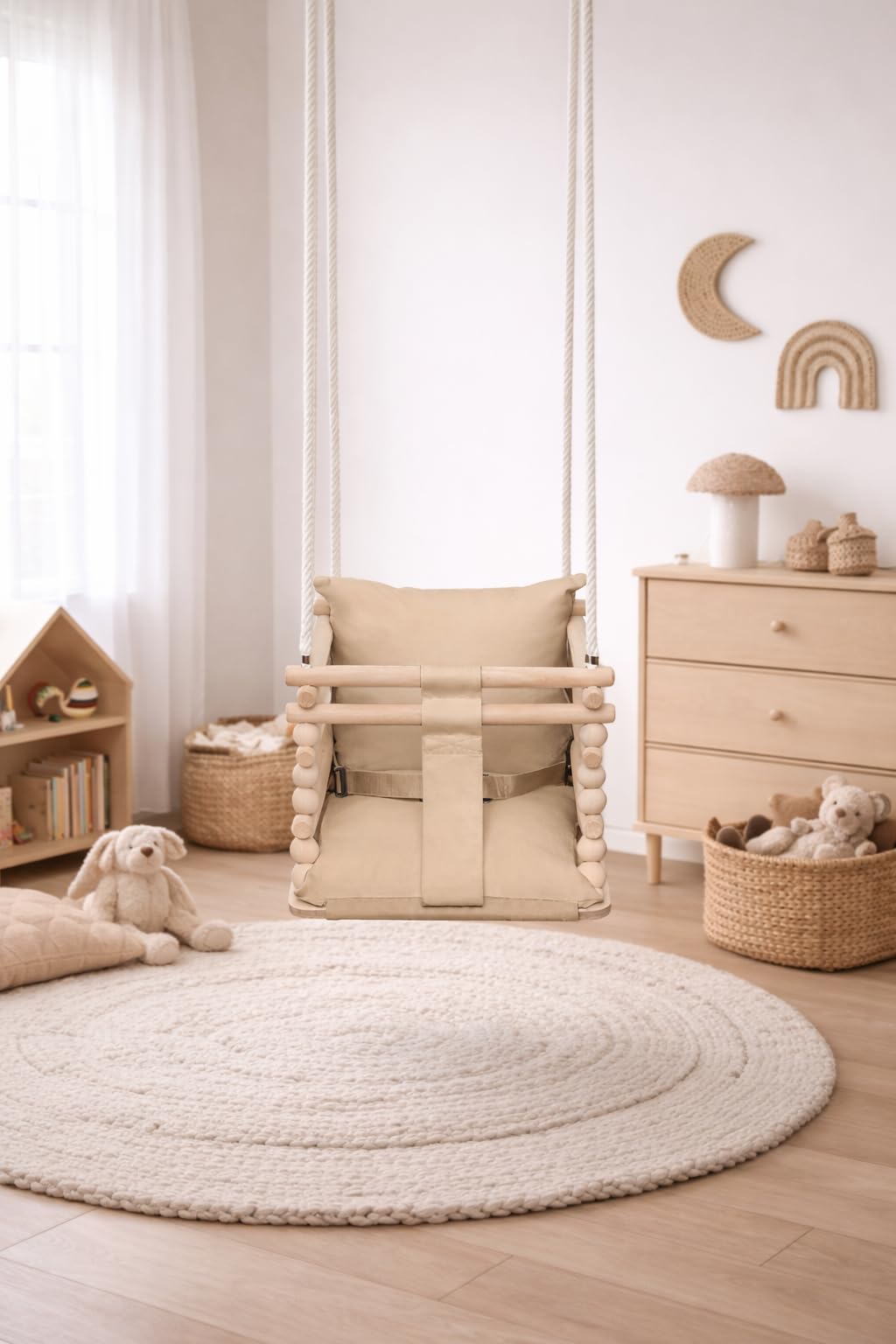 MAMOI Altalena 3 in 1 per neonati con imbracatura di sicurezza – altalena per bambini da 6 a 36 mesi, max. 20 kg, uso interno