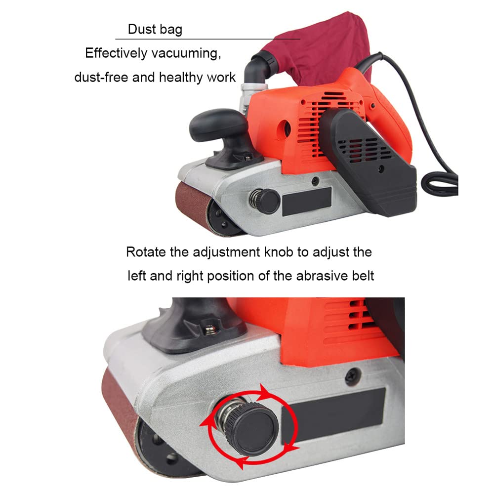 Lijadora de banda de grado industrial de 1380 W, lijadora de 4 pulgadas con bolsa de polvo y 5 correas, pulidora portátil pequeña para pulir