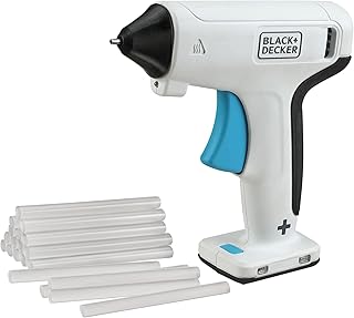 BLACK+DECKER Cordless Glue Gun, 3.6V, Quick Heating 30 Sec, 25 Min Runtime, Non-Slip Handle, Self-Standing, LED Light, Portable, Includes 7mm Glue Stick & Type C USB Charging, Multi-Color - BCGL115-XJ