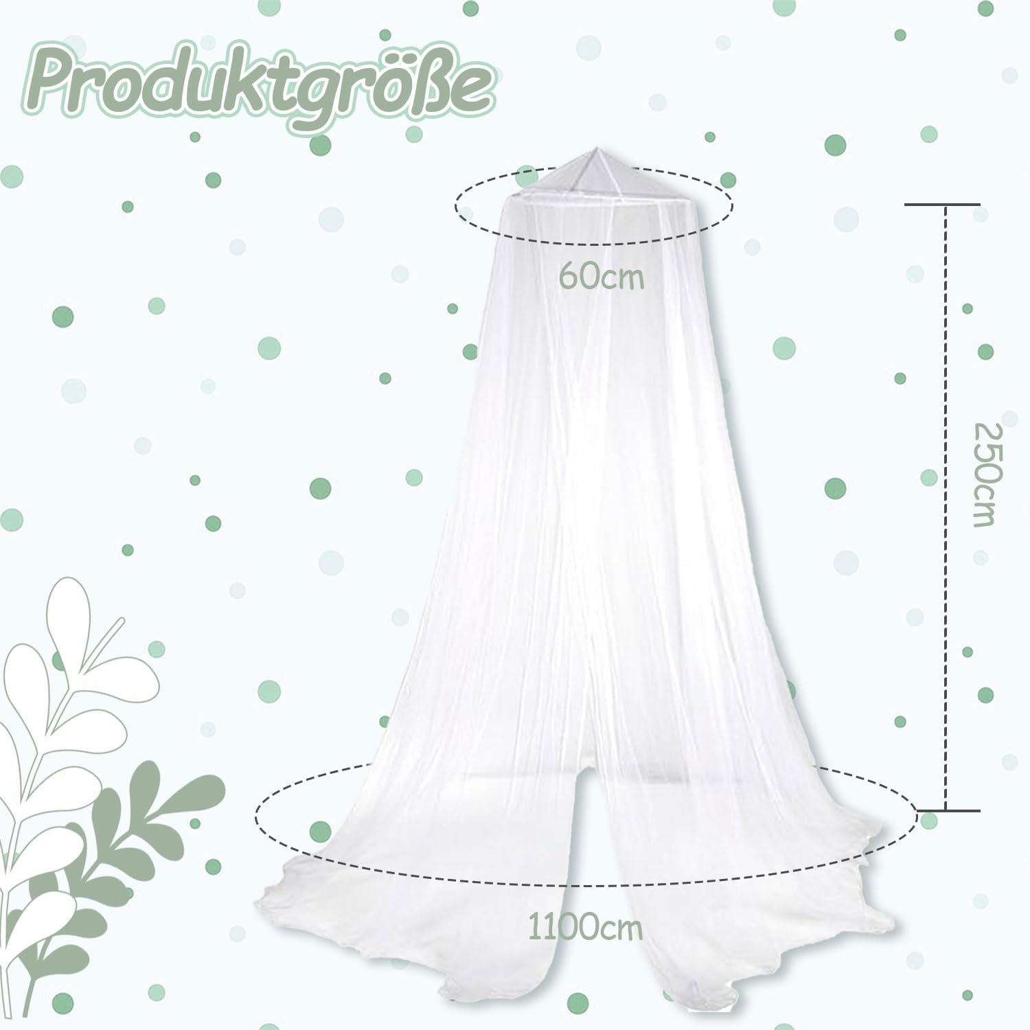 Zanzariera Letto, 60×250×1100cm Cupola Zanzariera, Zanzariera Letto Matrimoniale, letto queen size e letto king size per Anti Zanzara Insetti e Polvere,Facile e Veloce da installare