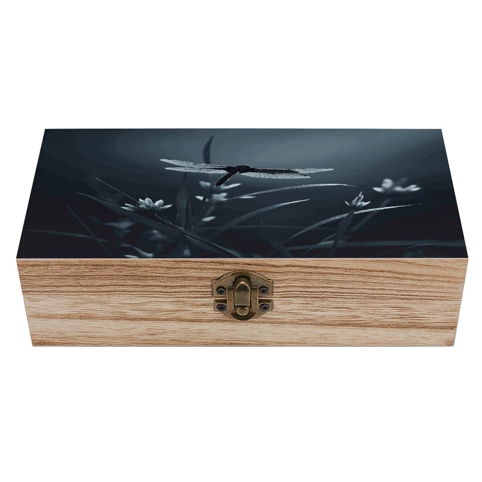 JTREHY Dragonfly Silhouette Wooden Keepsake Box Vintage-Style Wood Keepsake Case with Hinged Lid Solid Wood Boxes Beautifully Memory Treasure Case Vintage-Style Wooden Storage Box