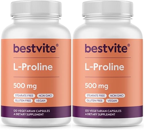 L-Proline 500 mg (240 cápsulas vegetarianas) (120 x 2) - Sin estearatos - Sin rellenos, vegano, sin gluten, sin OMG