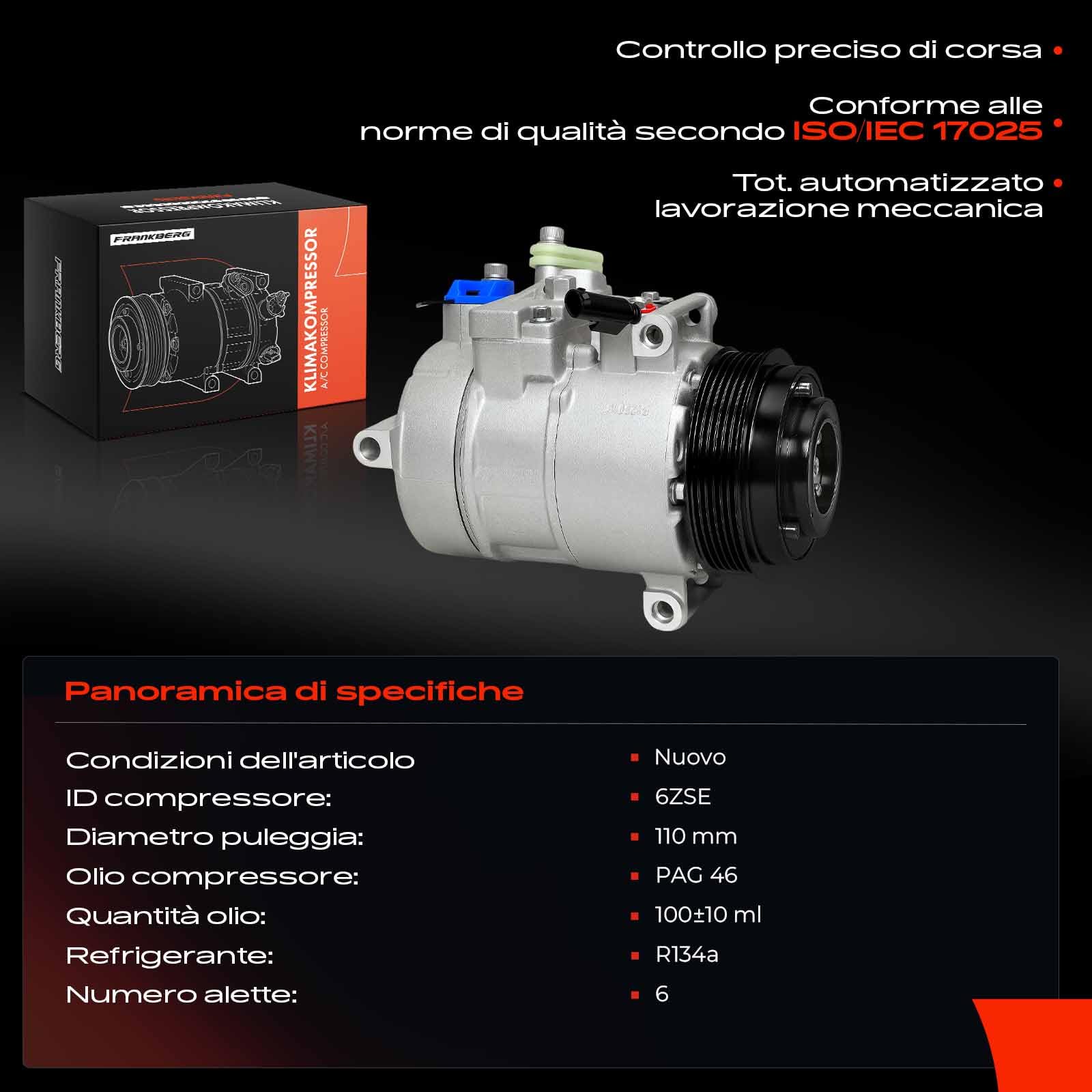 Frankberg Compressore per aria condizionata con frizione 0022305111 | Compatibile con: Vitobus W639, Viano W639, Autocarro pianale/telaio Classe E VF211, Sprinter 35-T Box B906