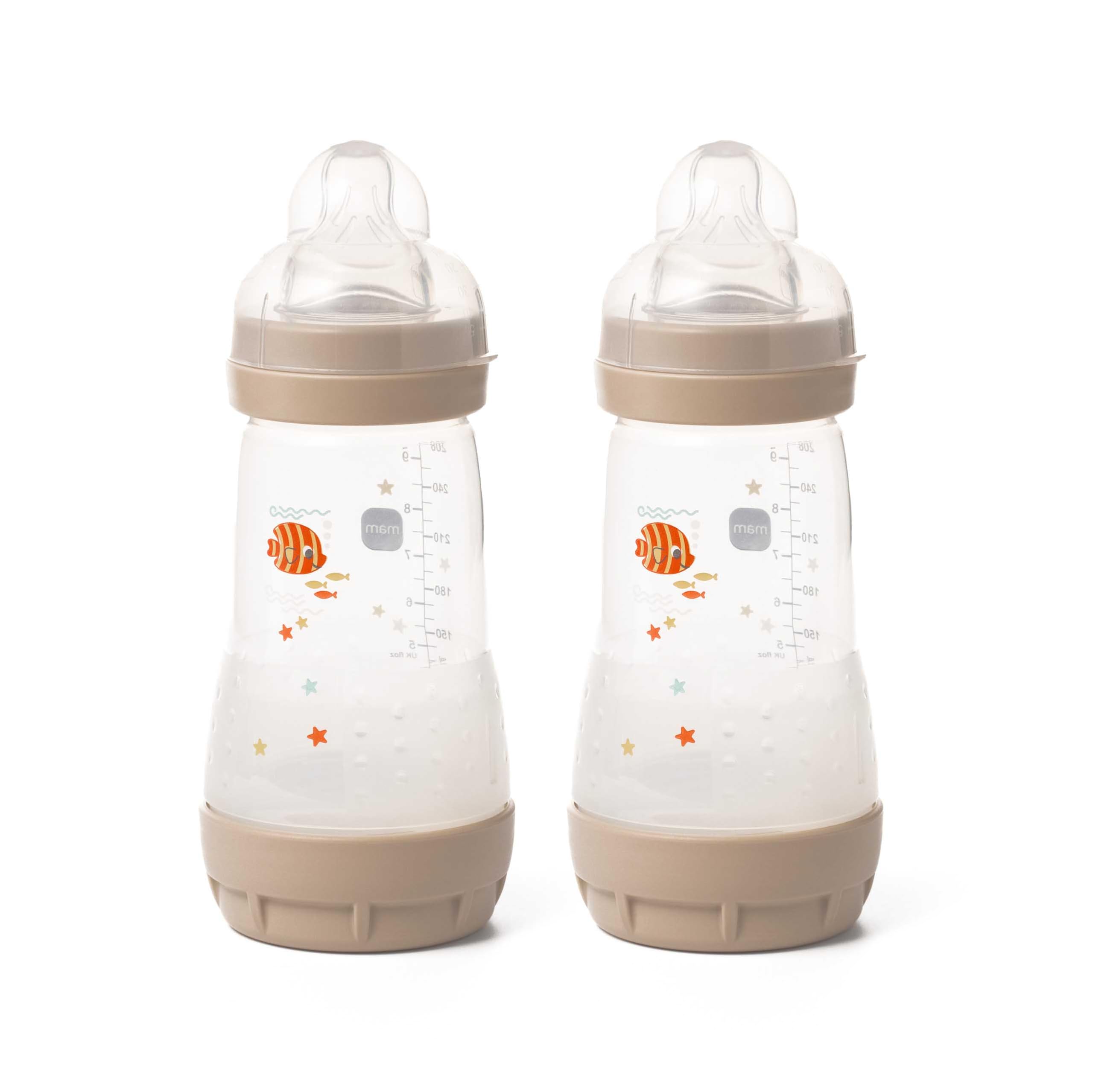 Easy Start Self Sterilising Anti-Colic Baby Bottle Pack of 2 (2 x 260 ml), With Medium Flow Teats Size 2, Newborn Essentials, Grey (Designs May Vary)