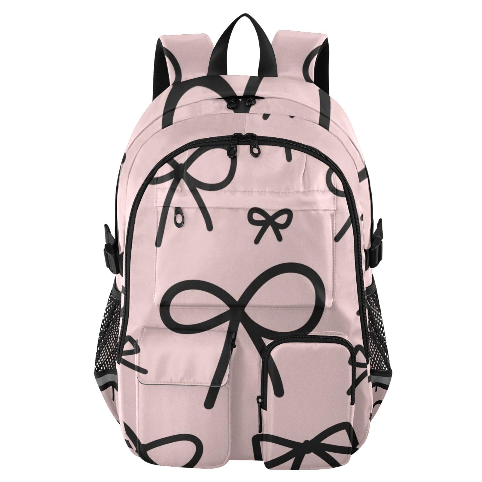 Mochila de viaje grande con lazo rosa para libros escolares