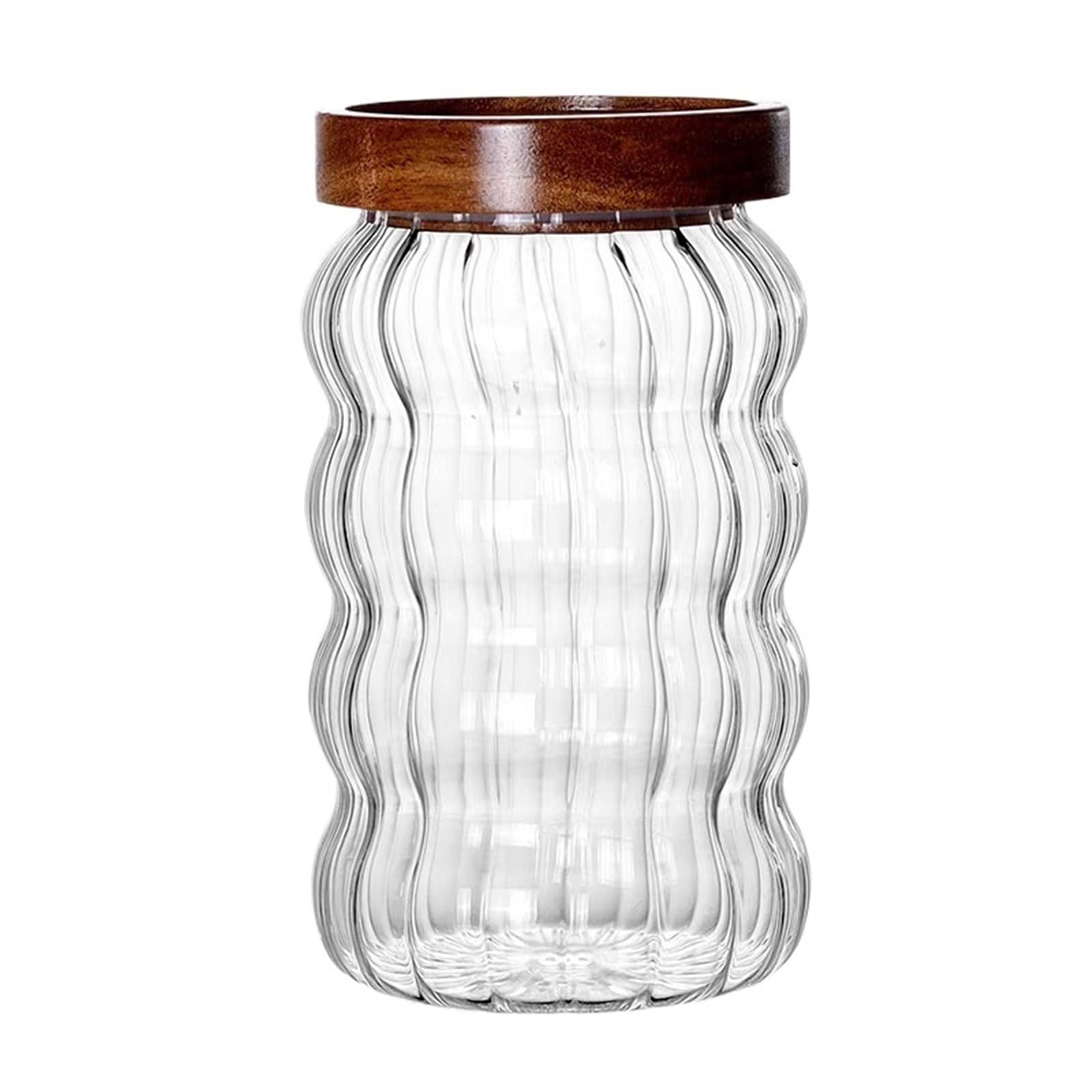 Tarro De Caramelo A Rayas Con Tapa Madera, Frascos Botellas Almacenamiento, Dulces Para Caramelos(750ML)