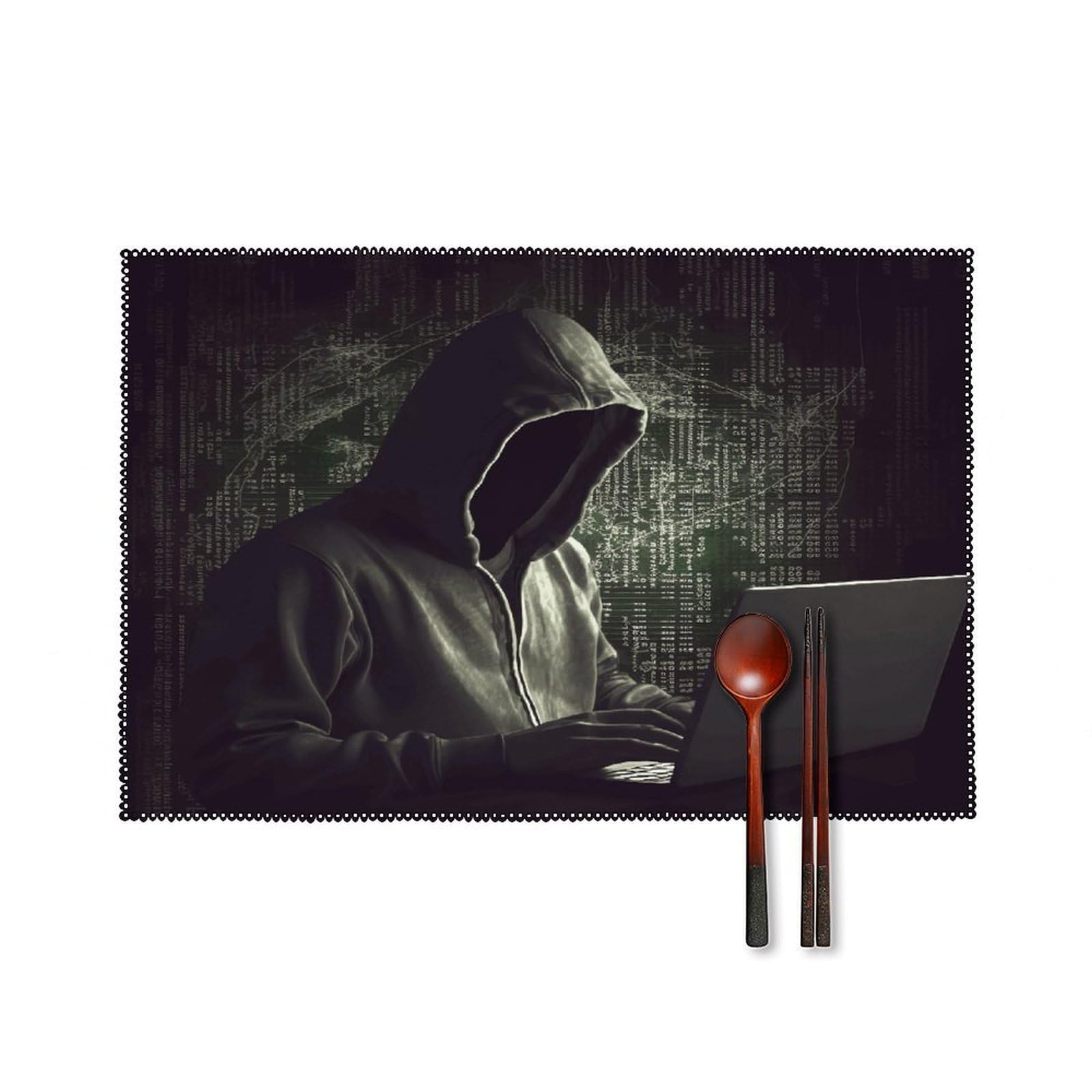 Hacker Placemats Set of 4 Heat Resistant Non-Slip Place Mats Reusable Dining Table Mats Canvas Place Mat Anti-Fading Waterproof Placemats for Dining Table Decor
