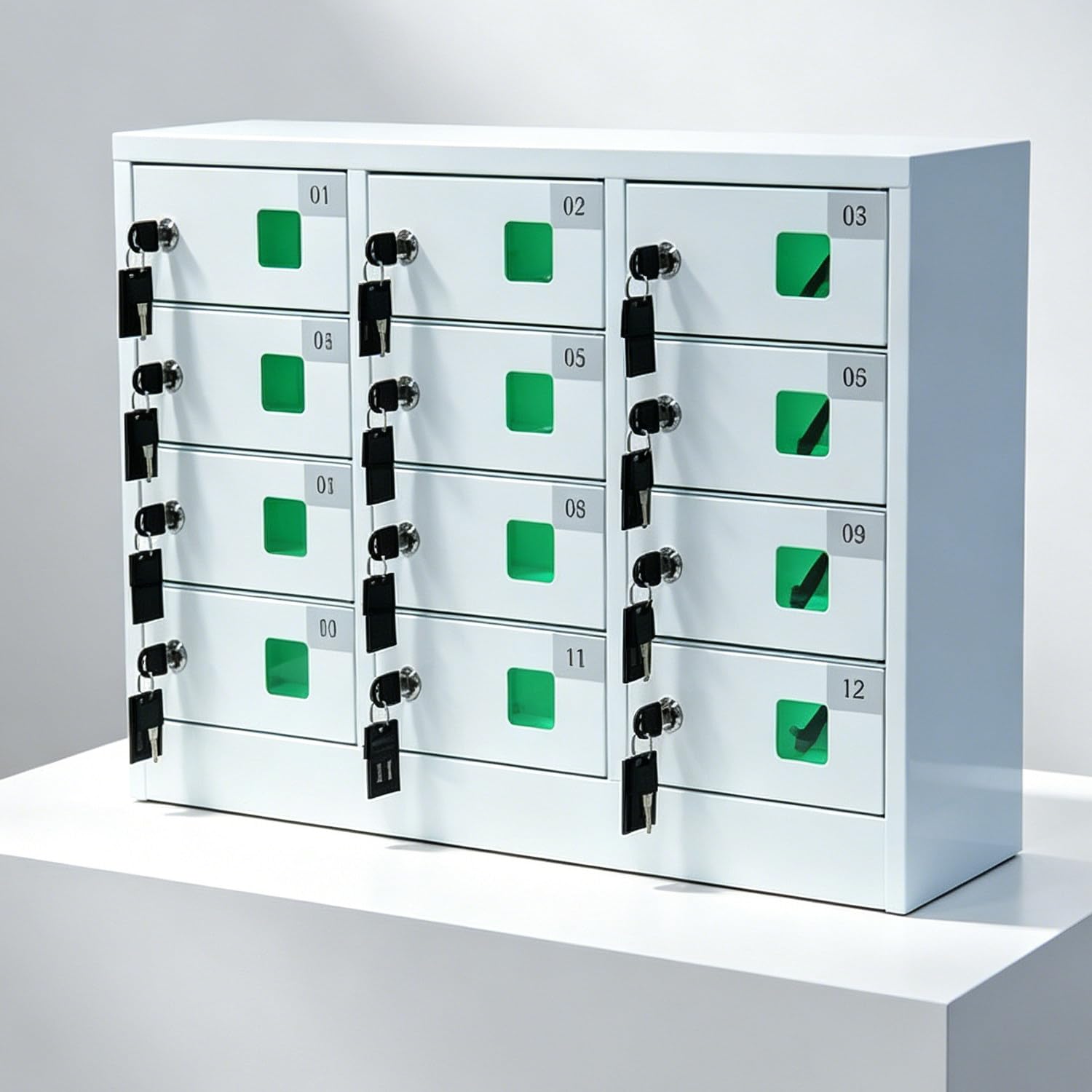 Armadietto per cellulari con Serratura a Chiave/Combinazione Opzionale, 12 Scomparti, Montaggio a Parete, con Cavi di Ricarica Separati, Ideale per cliniche e Laboratori. Key