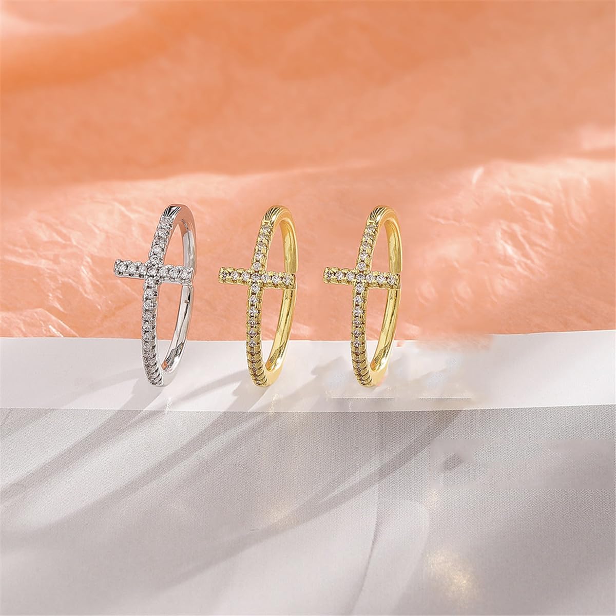 Hebelee 2 Pieces CZ Cross Promise Rings for Women Eternity Ring Stackable Wedding Open Band Rings Adjustable Finger Statement Engagement Jewelry - Image 5
