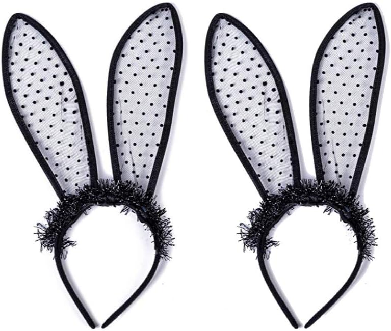 2 Pack Halloween Sexy Costume Lace Black Bunny Ears Headband Trick Or Treat 12 Inch