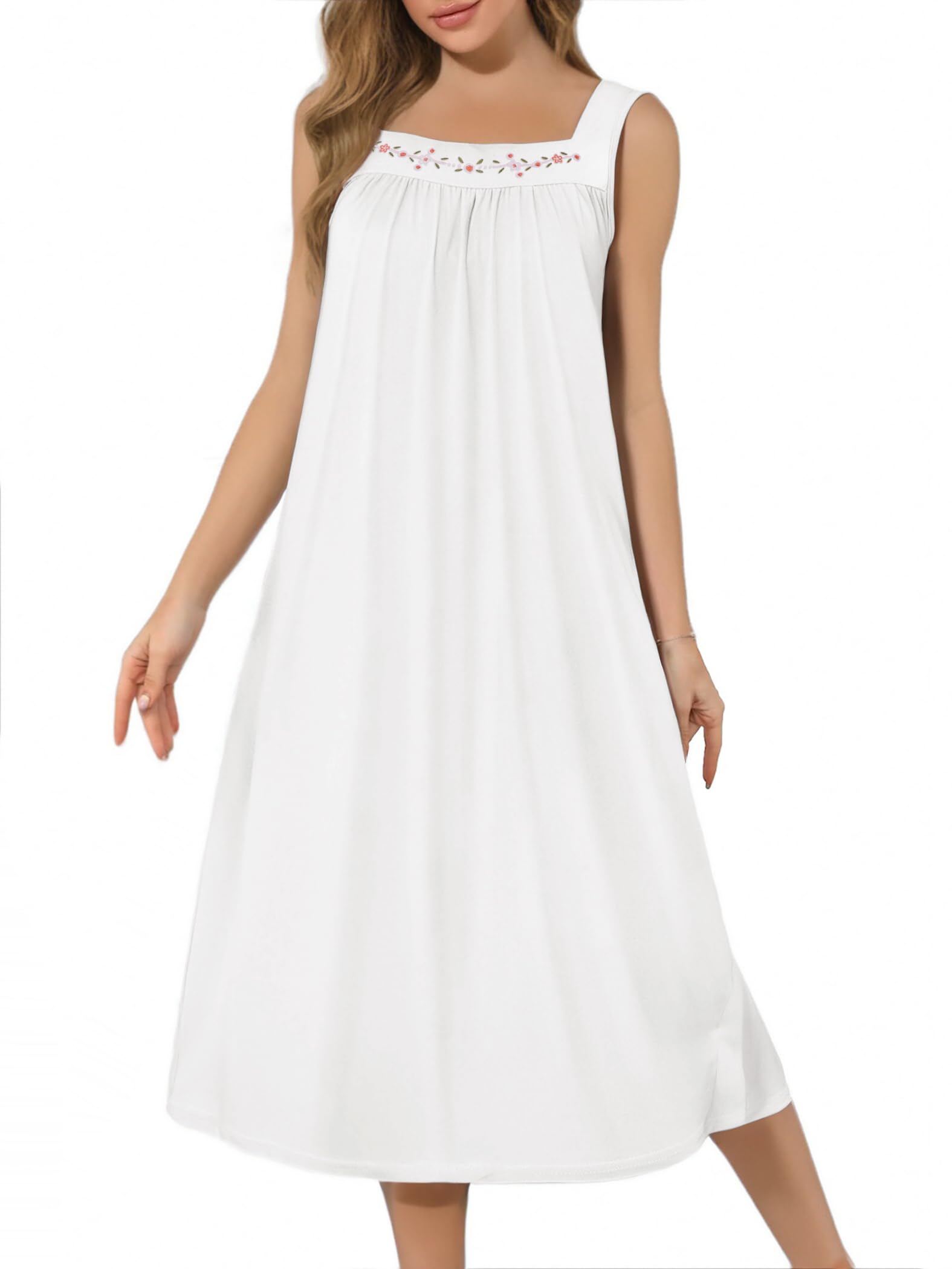 Ekouaer Long Sleeveless Nightgowns for Women Ladies Night Gown Embroidery Sleepdress Tank Nightdress Victorian Sleepshirt