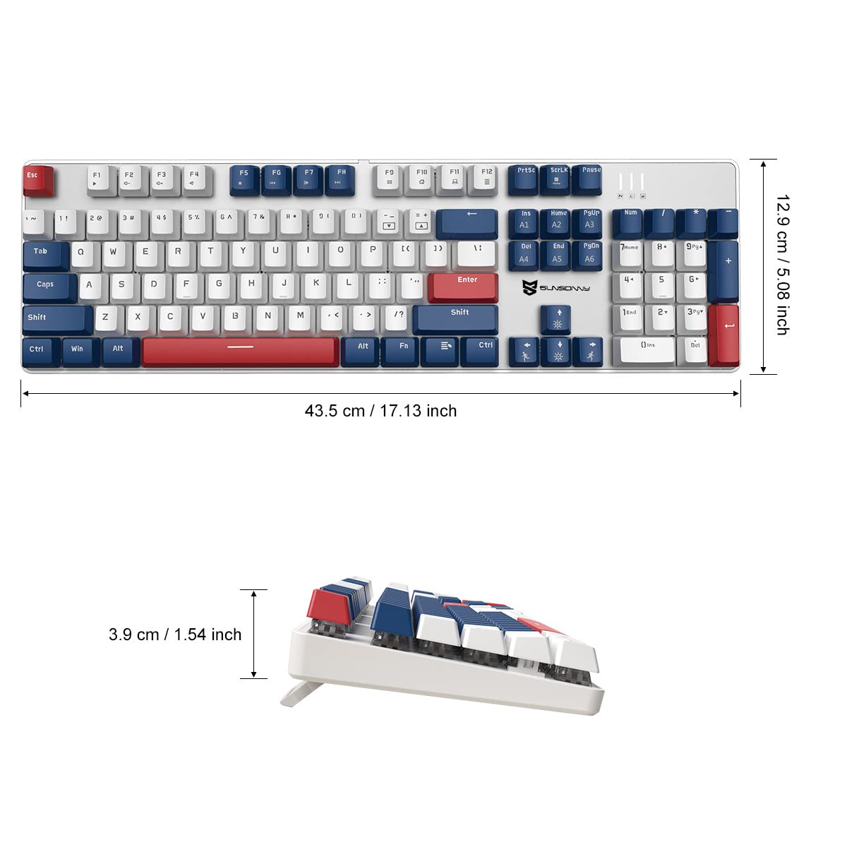 Qisan Tastiera meccanica da gioco, tastiera cablata, retroilluminazione a LED bianco/blu/rosso combo 104 tasti layout americano tastiera da gioco con rimovibile,interruttore blu