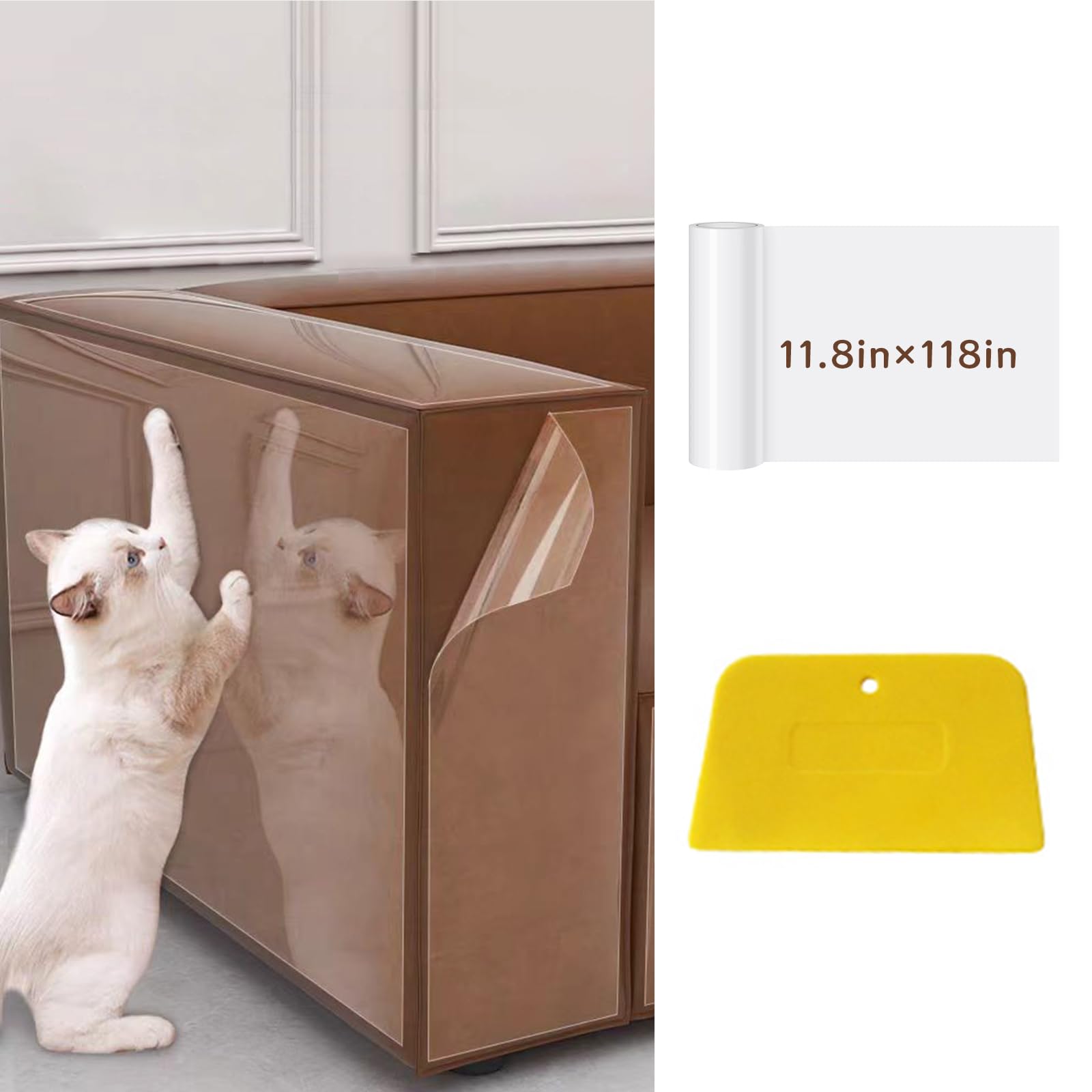 MANON ROSA Anti Cat Scratch Furniture Protectors, 11.8''x118'' Sofa Couch Protector from Cat Claws, Clear Self-Adhesive Anti Scratch Deterrent Tape (