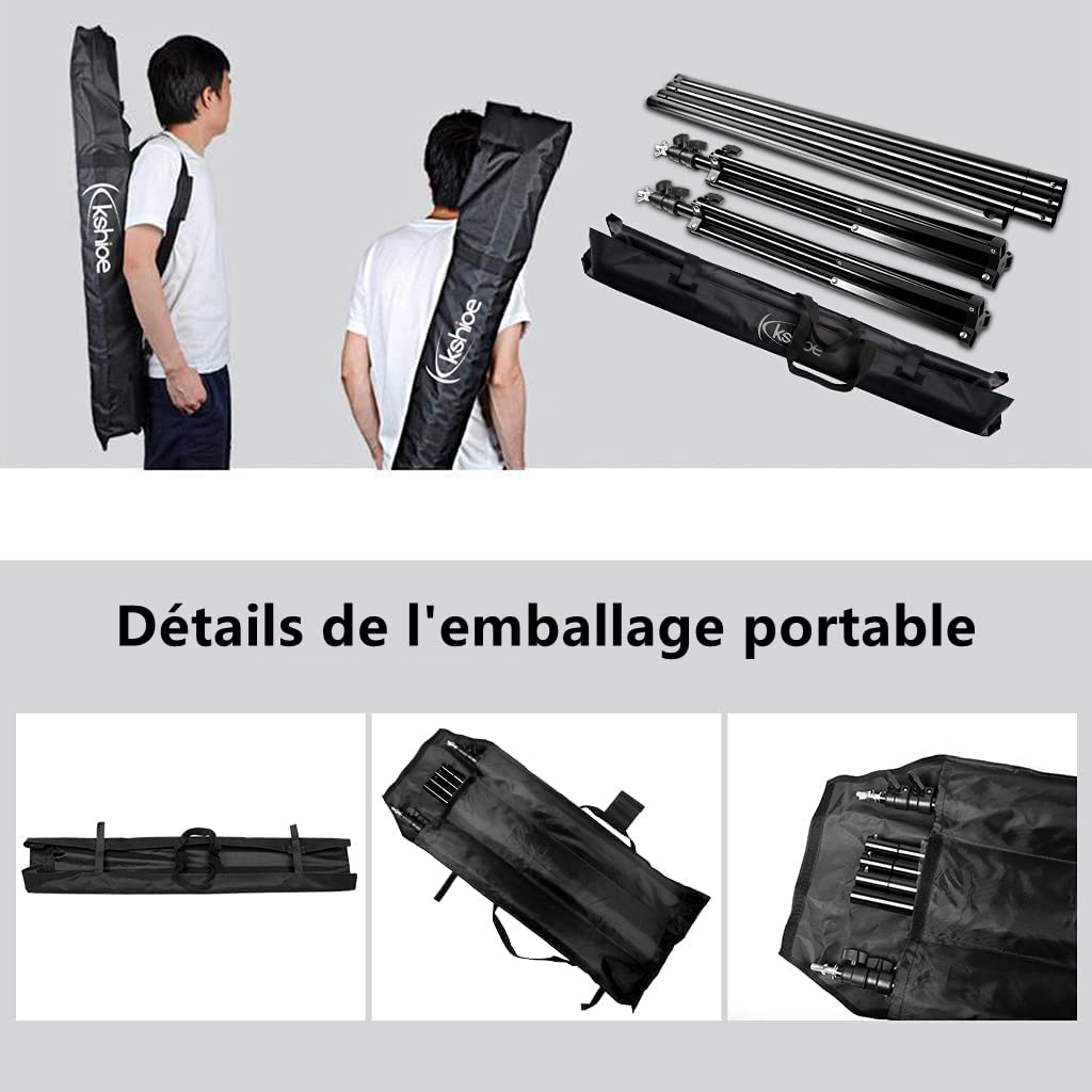 Support de Fond, 2x3m Support Fond Photo de Toile Réglable avec Sac de Transport pour Photographie/Diffusion en Direct/Mariage