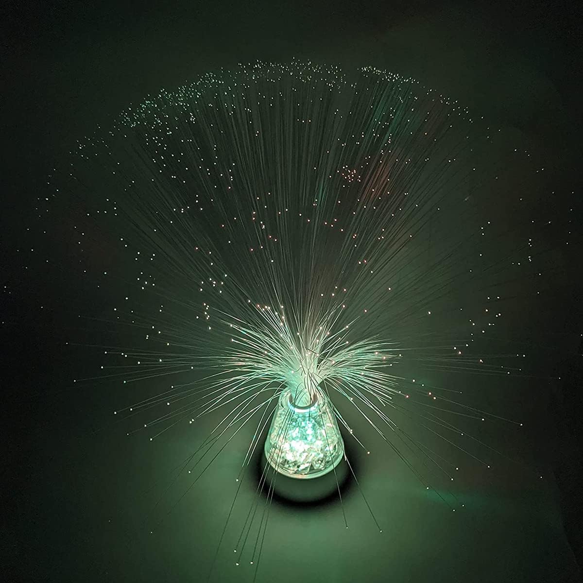 2 Pcs Color Changing Fiber Optic Lamp Multi-Sensory Light with Cone Base Illuminated Crystals Sensory Mood Ice Lighting for Room Wedding Christmas Party Holiday Decoration (2 piece battery operated)