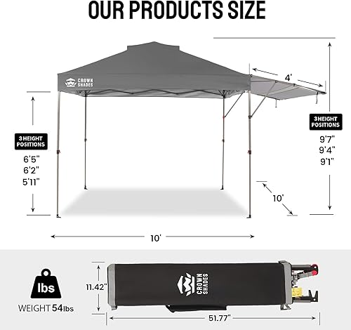 Miniatura 6 de CROWN SHADES Tienda de campaña desplegable de 10 x 10, toldo comercial instantáneo con toldo extensible, bloqueo central patentado, tela recubierta