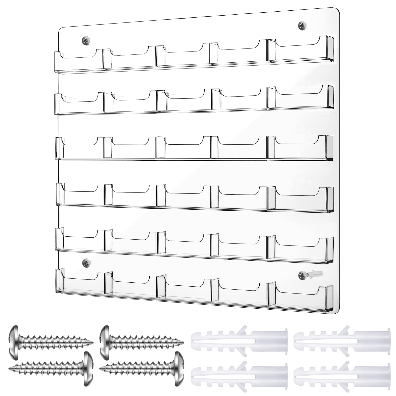 Acrylic Business Card Holder Wall Mount Clear Sticker Display Rack Multiple Card Holders Clear Acrylic Card Organizing Sticker Display Stand Pre Drilled Acrylic Display (30 Pockets)
