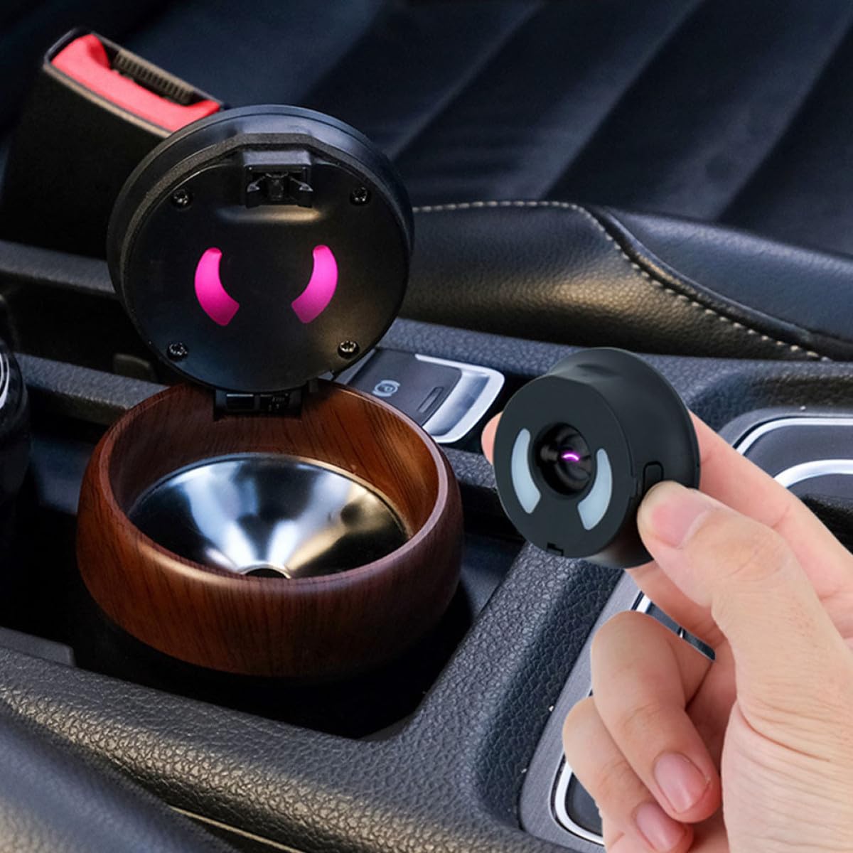 Toyvian Cendrier de Voiture Détachable avec Couvercle, Lumineux et Automatique en Abs et Acier Inoxydable, pour Bureau et Automobile