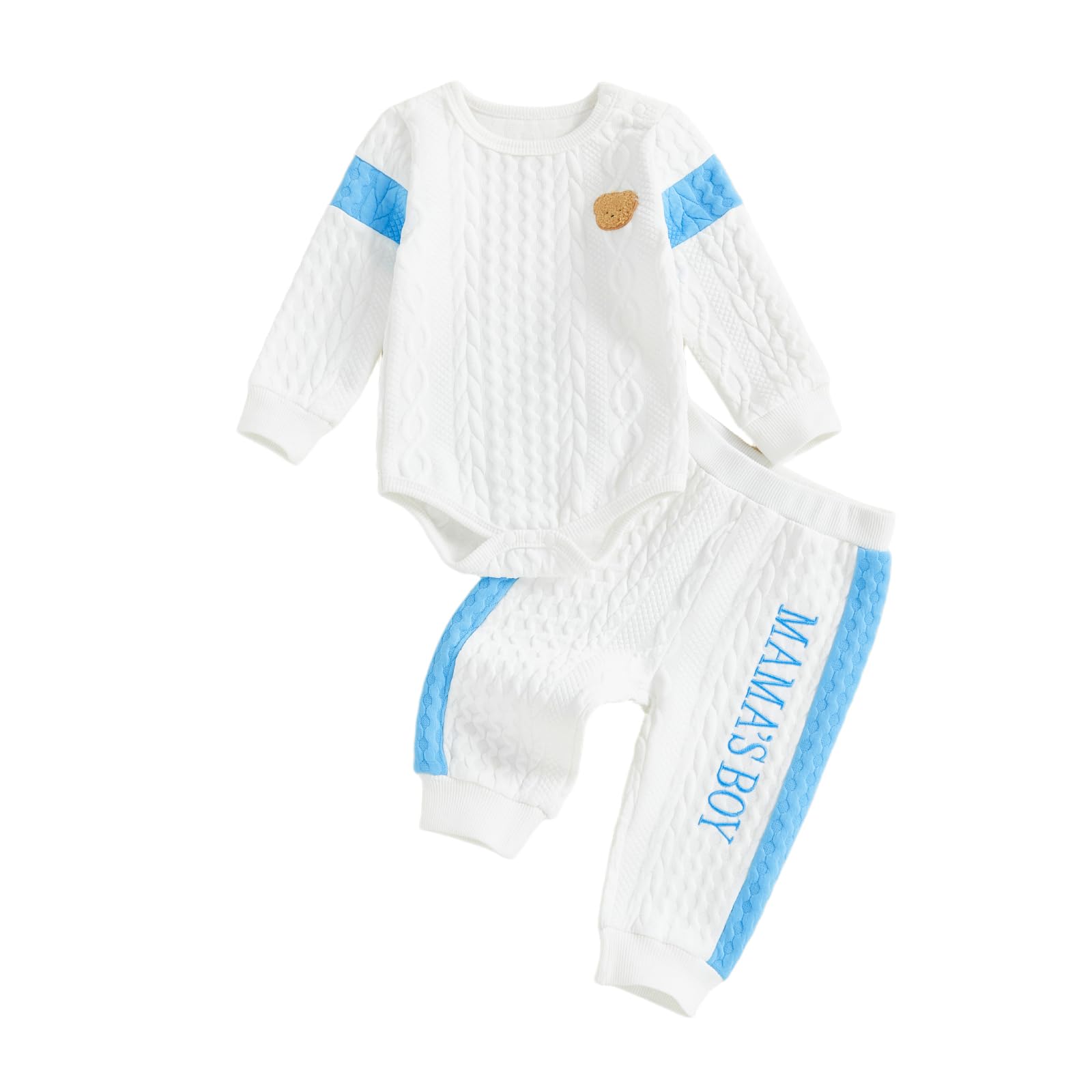 Gaono Baby Boy Fall Winter Clothes Mamas Boy Newborn Outfit Long Sleeve Bear Embroidery Cable Shirt Romper And