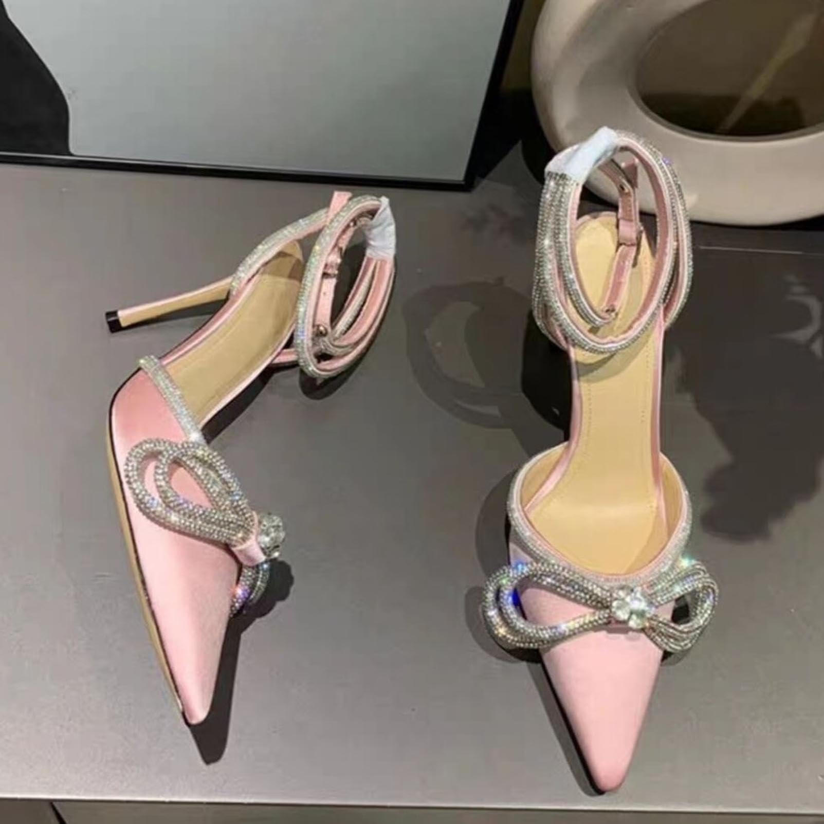Genérico Zapatos De Tacón De Mujer con Tiras En Cruz Y Adornos De Pedrería