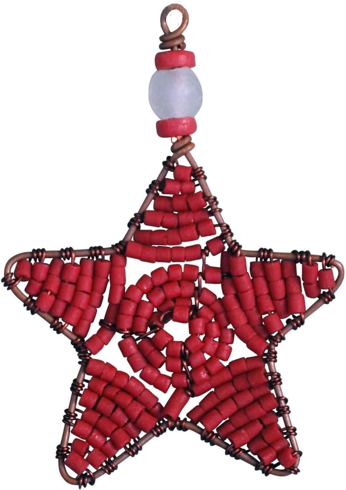 Global Craft Beaded Star Ornament Red - Global Mamas (H)