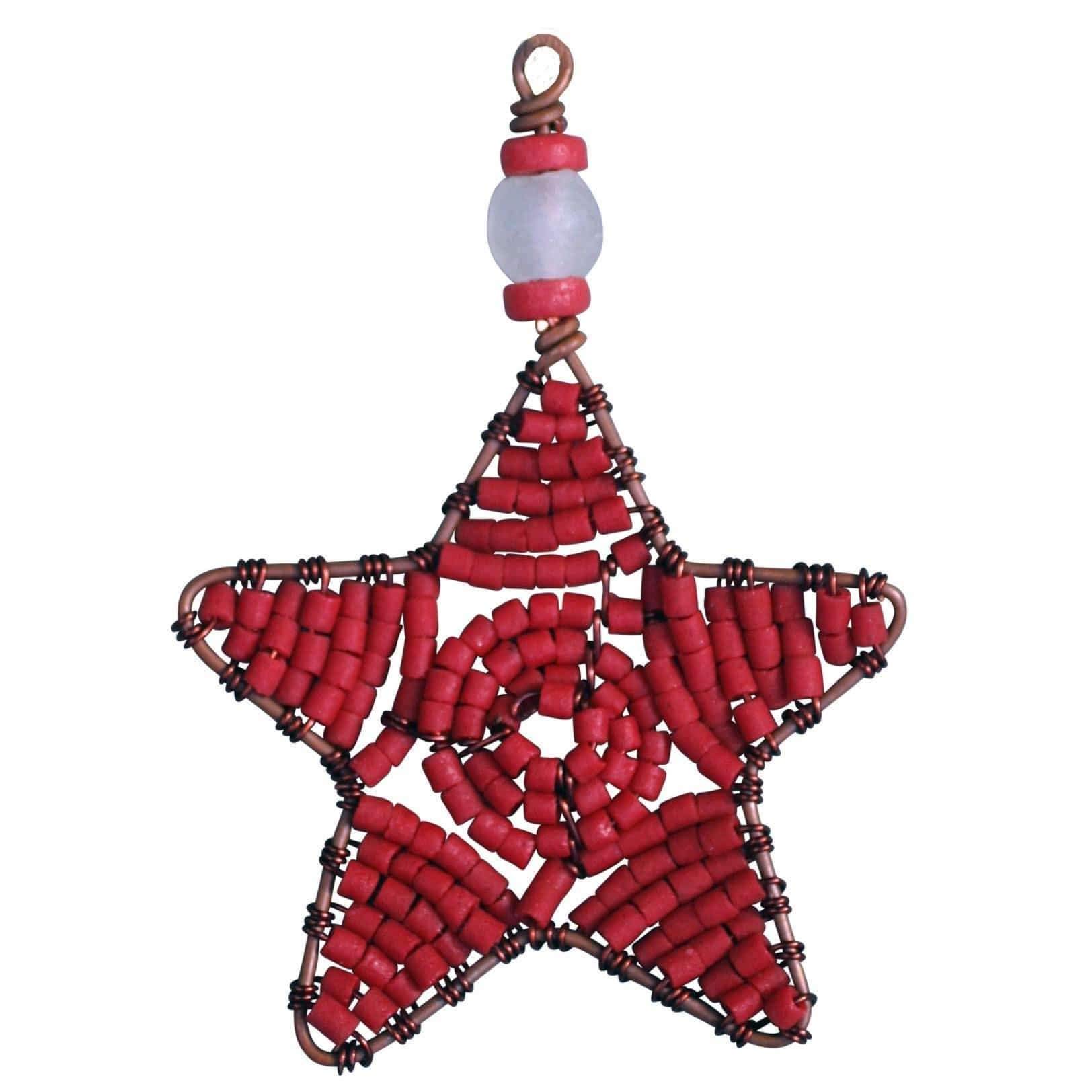 Global Craft Beaded Star Ornament Red - Global Mamas (H)