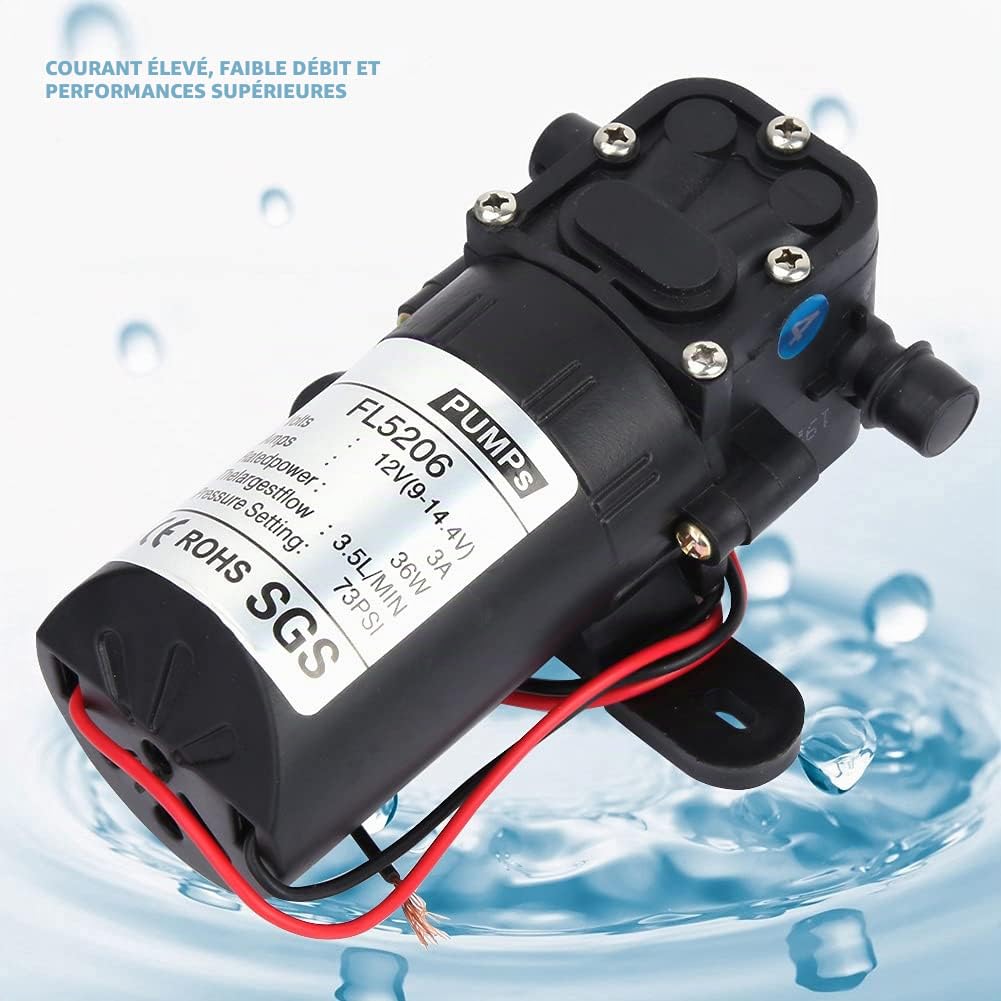 Weikeya Pompe à diaphragme générale,Pompe à Pression d'eau de 3, 5 l/Min 36W 12V / 24V avec Plastique, pompe à membrane
