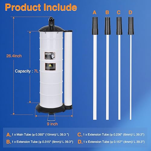 Miniatura 7 de GOOACC Bomba Extractora de Aceite para Cambio de Aceite Bomba de Vacío 7L Kit de Herramientas Extractor Manual de Fluidos con 4 Tubos y Orificio de