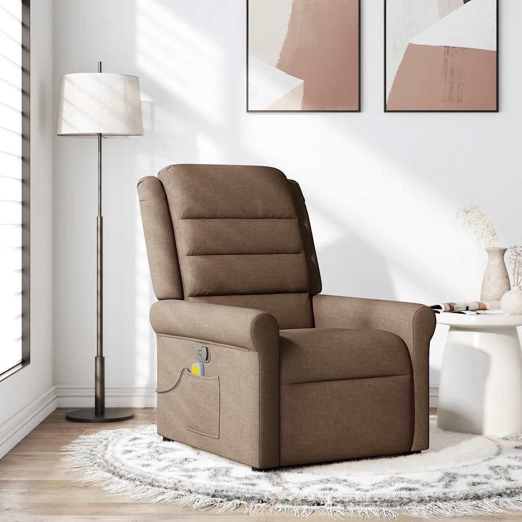 Massagesessel Braun Stoff mit Liegefunktion und Vibrationsmassage für Wohnzimmer, Büro oder Lounge, ergonomisches Design, langlebig, komfortabel, drehbar, modern