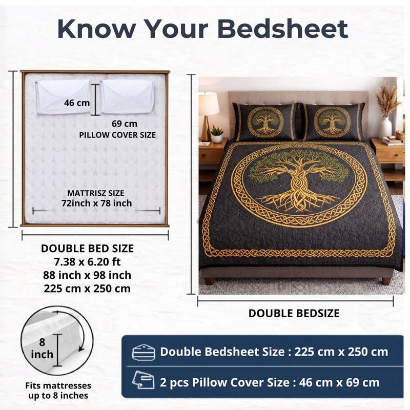 Image of Akshya Double Bedsheet King Size (90x100 Inch) with 2 Pillow Covers | 300 TC Microfiber Soft Bedsheet | Grey Tree Nature Printed Bedsheet for Double Bed
