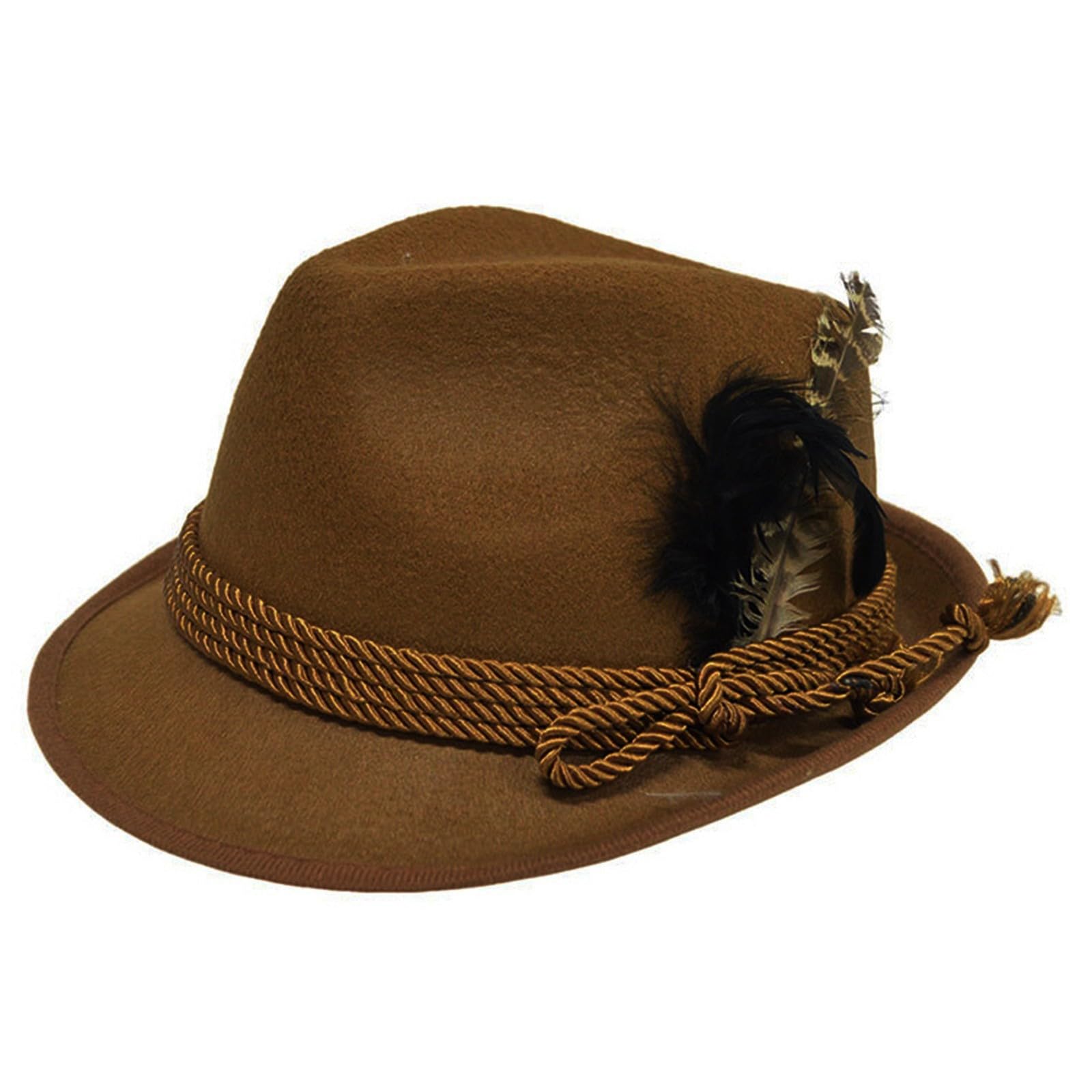 Deluxe Oktoberfest Hat Brown German Bavarian Hat with Feather, One Size - Ideal for Fancy Dress Accessory, Oktoberfest (250923-Khaki)
