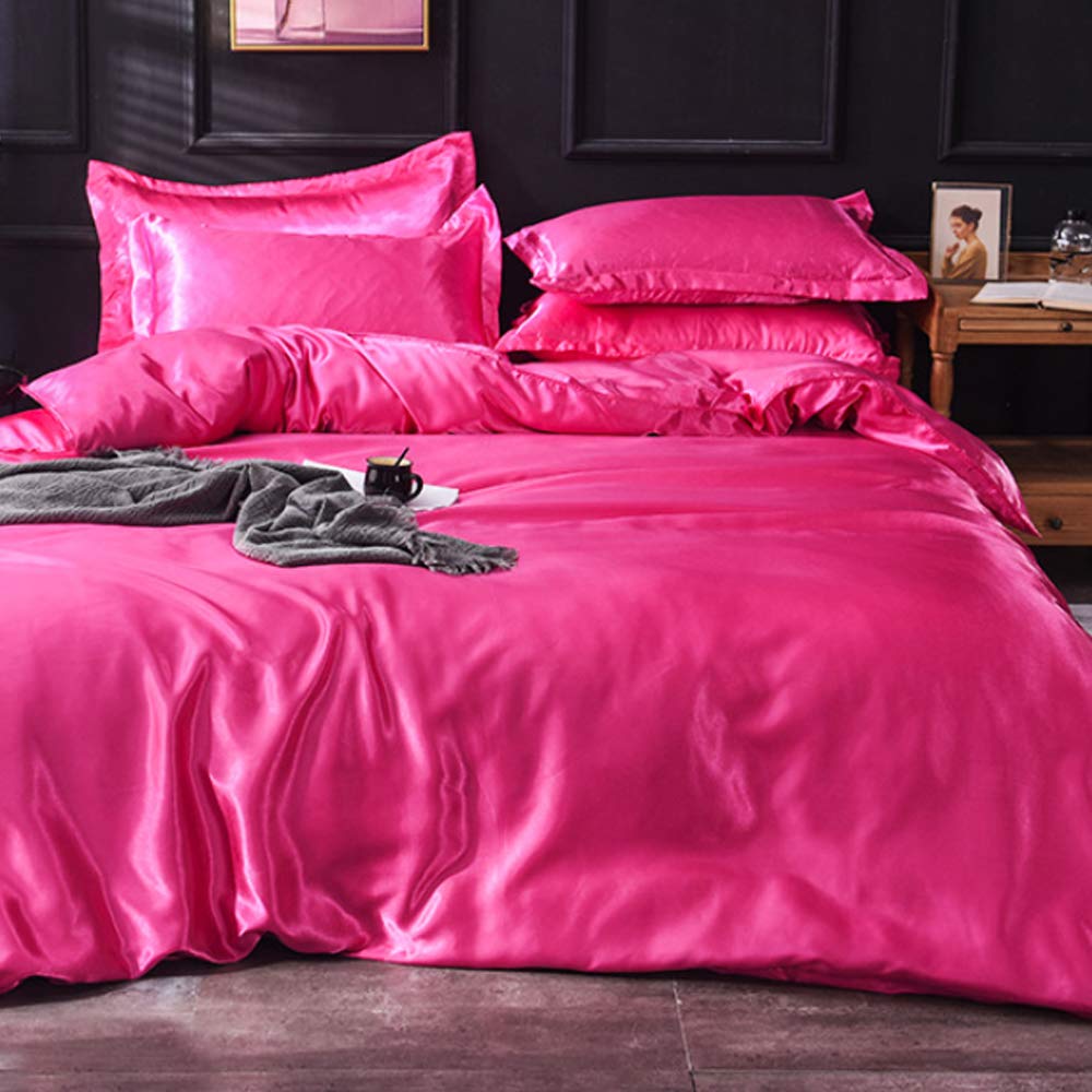 Generic Silk Flat King Bedsheet Quilt Cover Set, Fuschia, 230 x 250 cm, Fuschia, VG-4BS-SILK-F