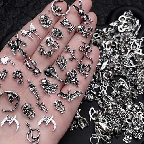 50 Pcs Halloween Nail Charms Retro Alloy Bat Snake Skeleton Nail Jewelry 3D Mixed Styles Moon Skull Nails Gems Dark Halloween Nail Rhinestones for Women DIY Manicure Decorations Craft Jewelry Making