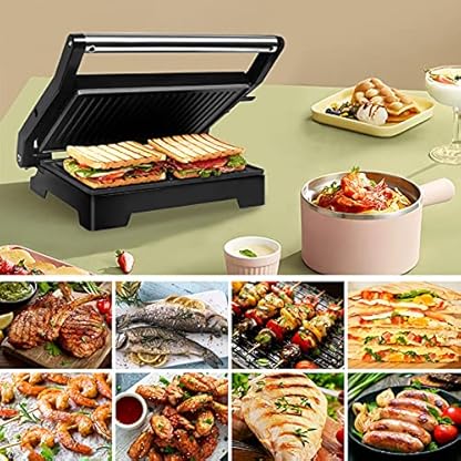 Gotoll Kontaktgrill Tischgrill, Panini & Sandwich Maker, doppelte Grillplatten, geöffnete 180° Kontakt-Grill, 1000 W, antihaftbeschichtet, isolierte Handgriffe, Edelstahlgehäuse – Bild 8